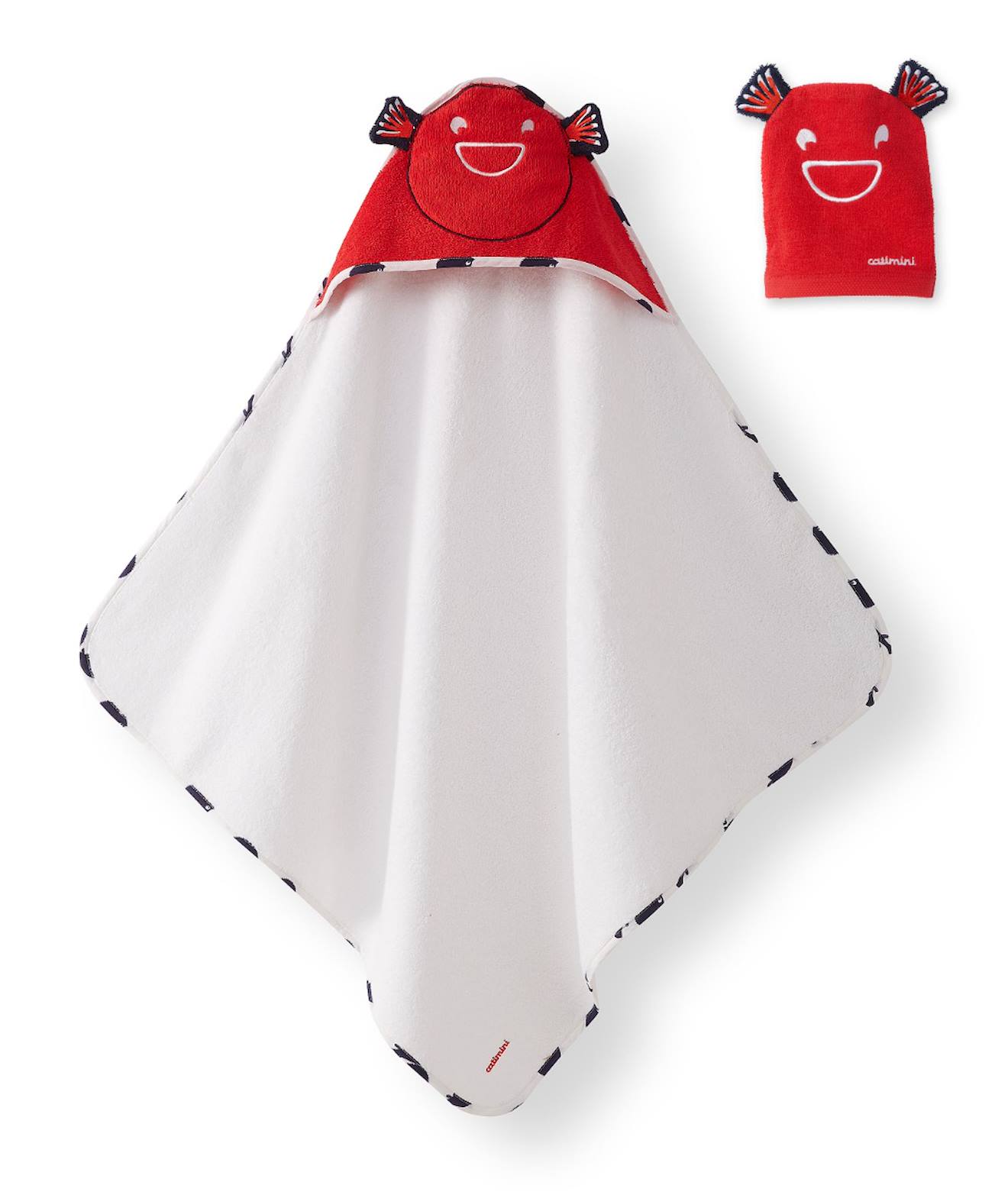 Cape De Bain À Capuche Pour Bébé Et Gant De Toilette Coton Rouge