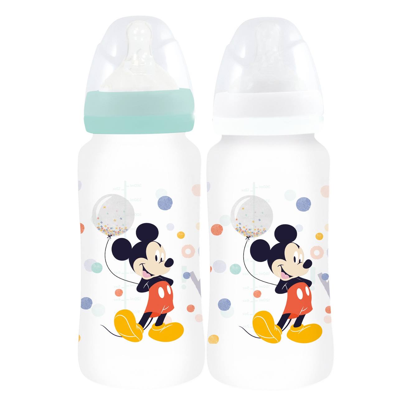 Lot De 2 Biberons 360 Ml Anti-coliques Tetine Debit 3 Positions Mickey Blanc