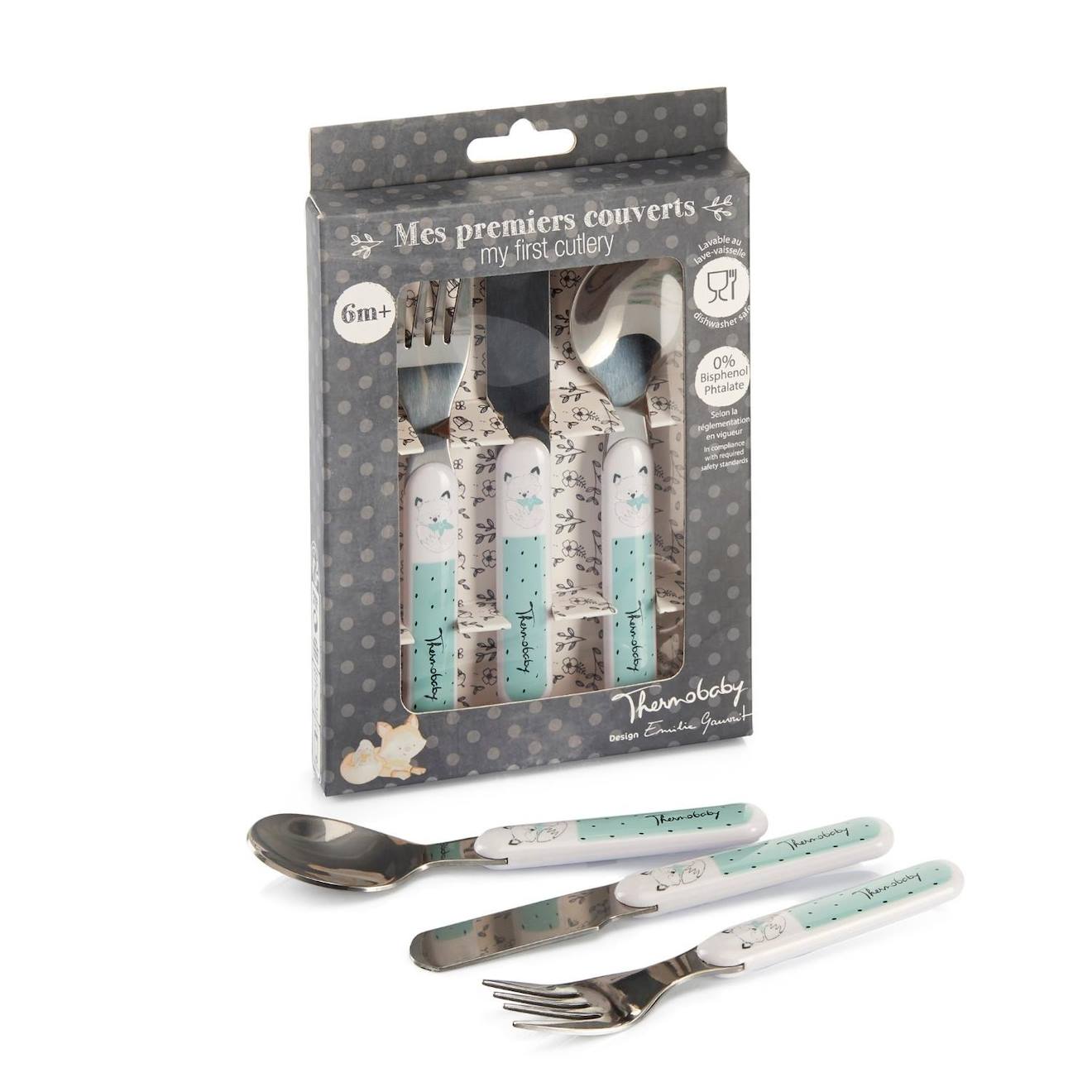 Set Inoxydable Mes Premiers Couverts Promenons-nous Dans Les Bois Blanc