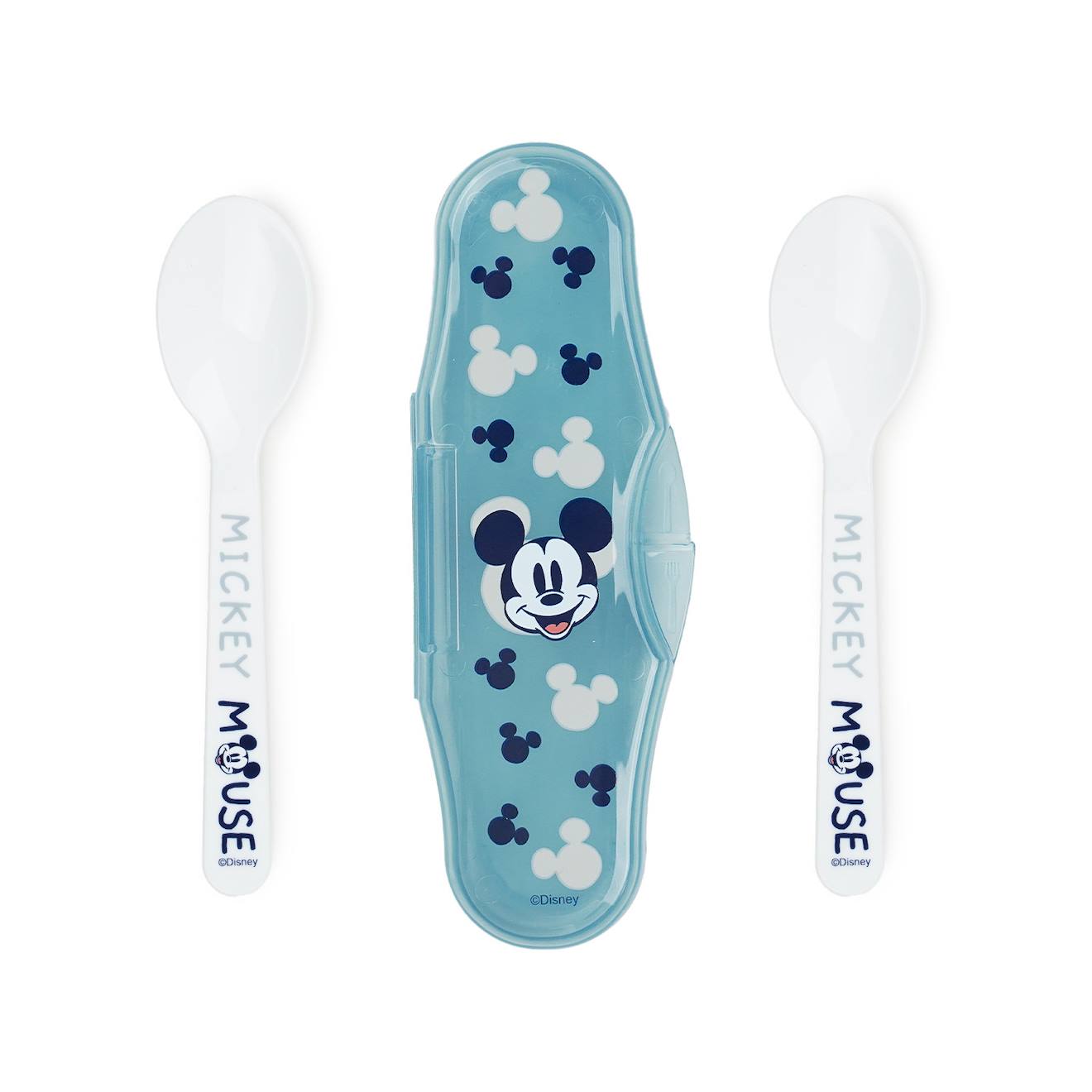 Set 2 Cuilleres Avec Boitier De Transport Mickey Collector Bleu