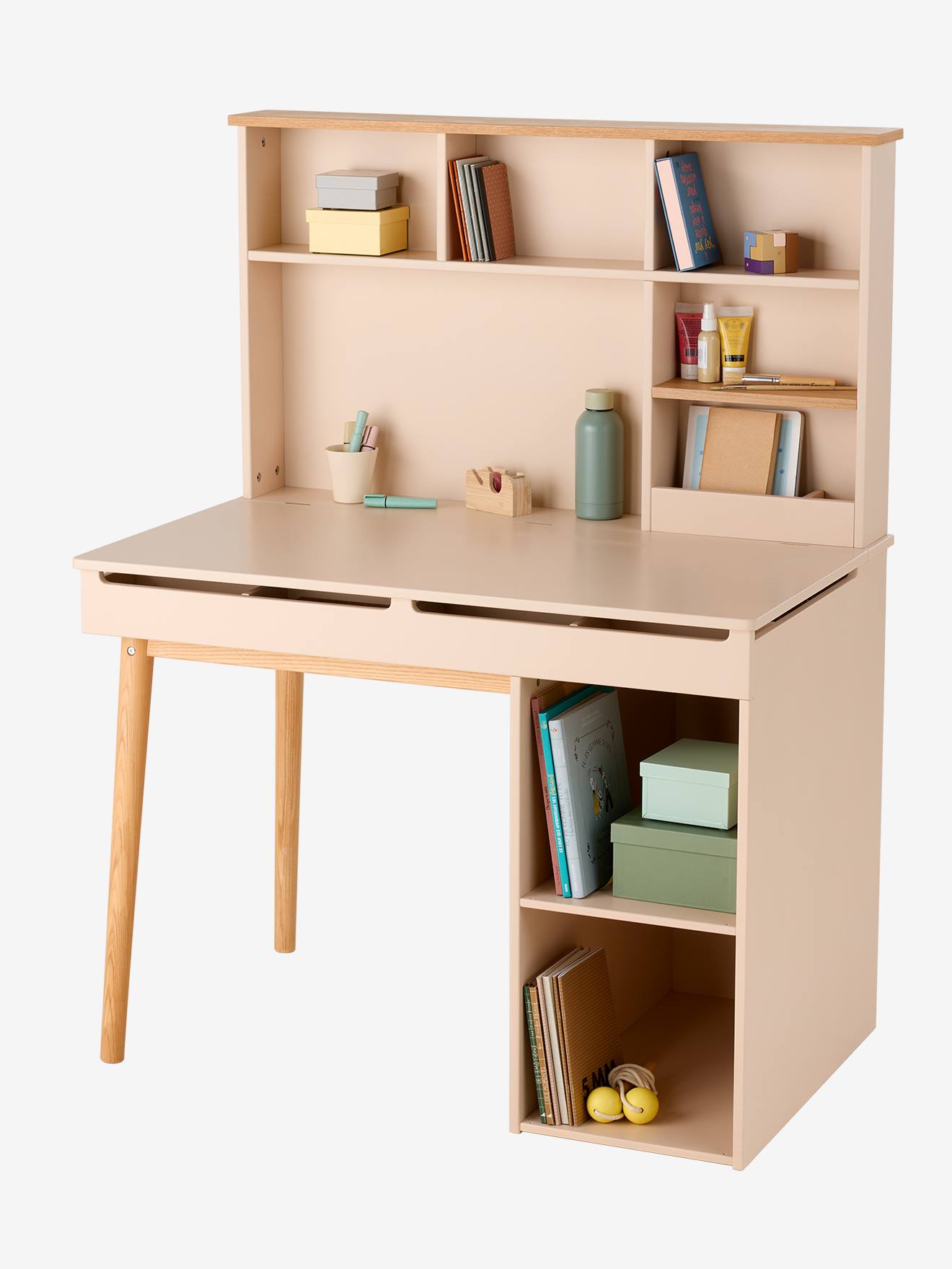 Coiffeuse Cannage Et Accessoires De Beauté En Bois FSC Vertbaudet, Rose, Miroir Fleur, Tiroir Et Tabouret, Dès 3 Ans
