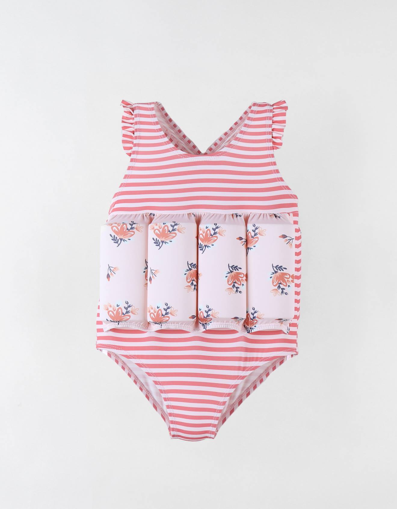 Maillot Bouée Rayé À Imprimés Fleuris Rose