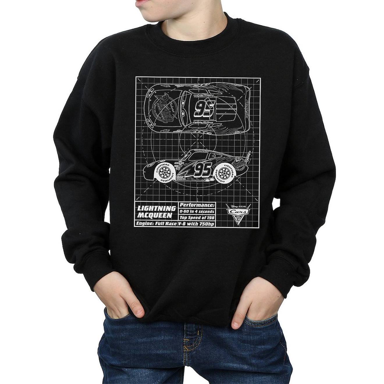 Sweat En Coton Peigné De Qualité Supérieure Cars Noir