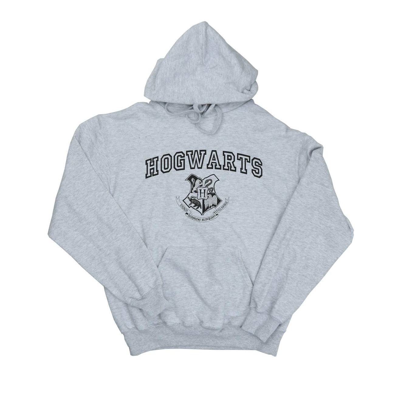 Sweat À Capuche Coton Harry Potter Hogwarts Gris Chiné