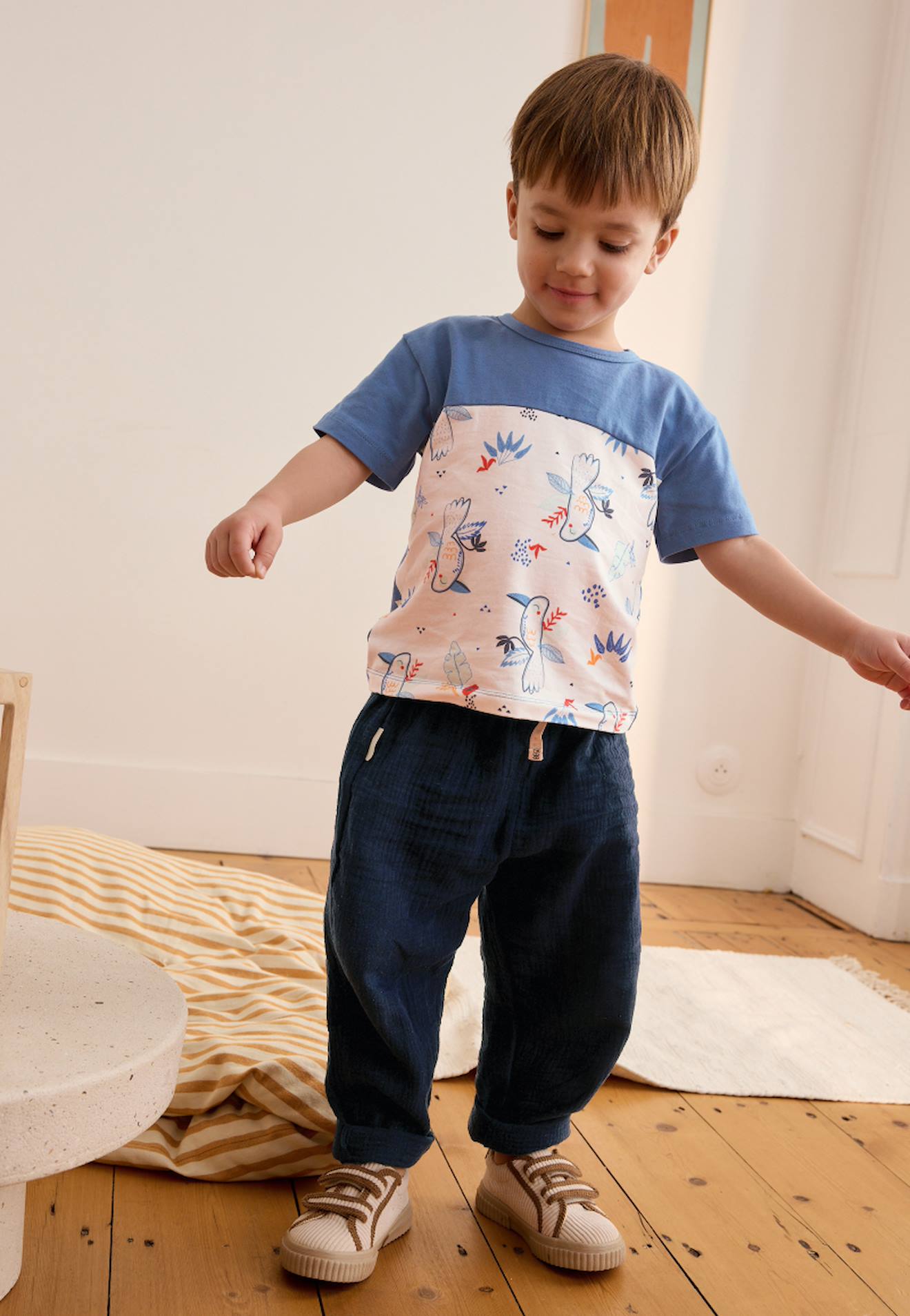 Ensemble Enfant T-shirt Et Pantalon En Gaze De Coton Mexico Bleu