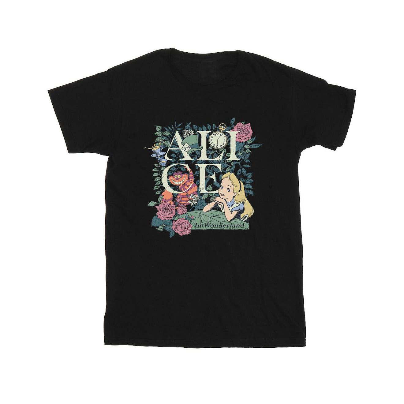 T-shirt En Coton Peigné De Qualité Supérieure Disney Alice In Wonderland Noir