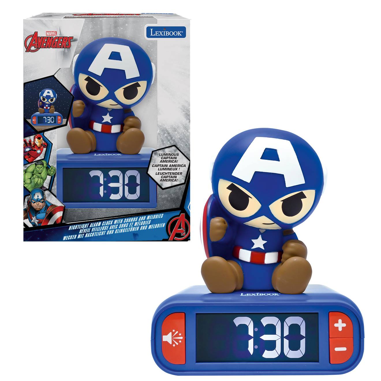 Réveil Avec Veilleuse Lumineuse Captain America En 3d Multicolore