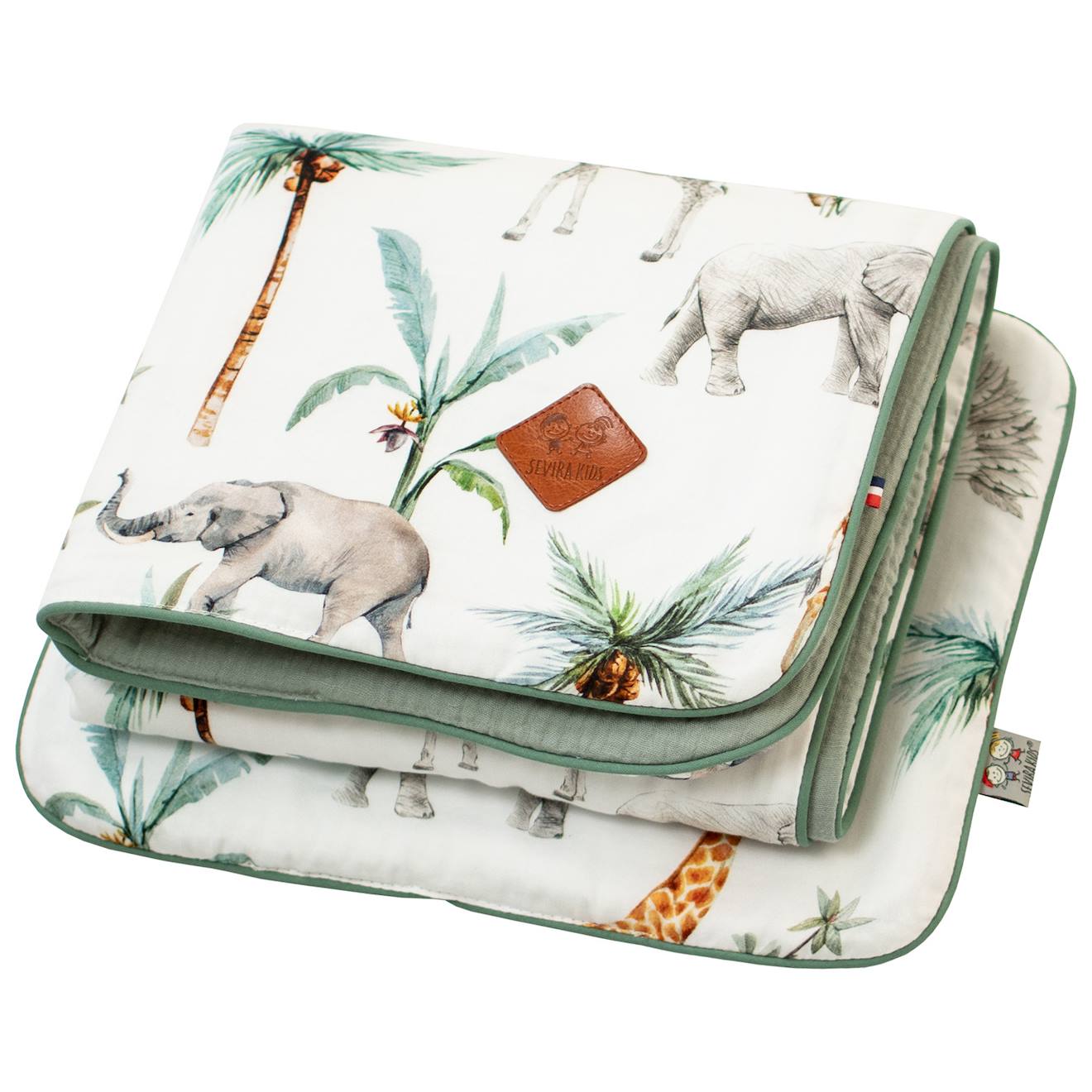 Ensemble Couverture Et Coussin Pour Berceau Et Couffin Safari Safari, Vert, Gris, Blanc