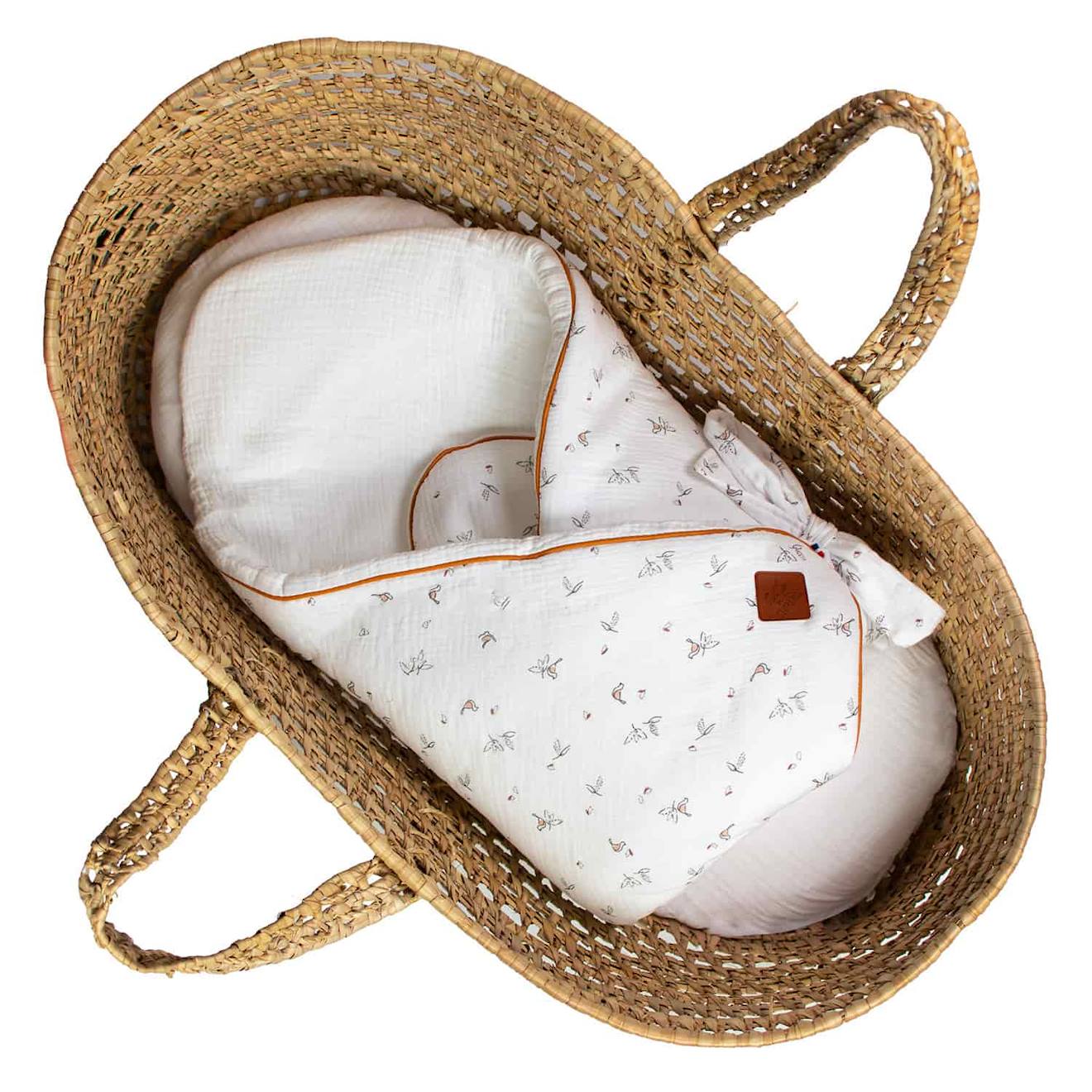 Couverture D'emmaillotage En Gaze De Coton Melody Melody, Blanc Imprimé Minimali