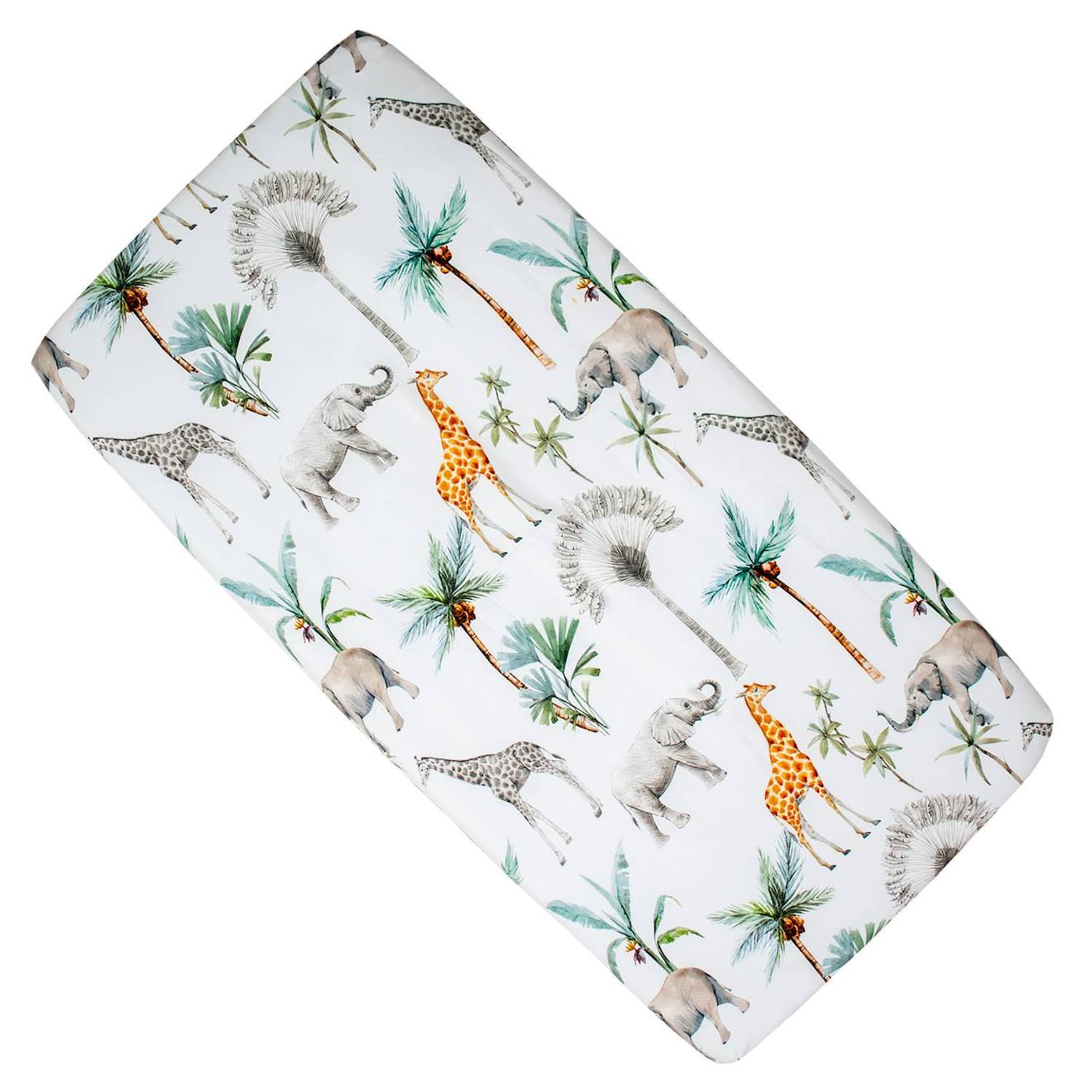Drap Housse Berceau En Coton Safari Safari, Vert, Gris, Blanc