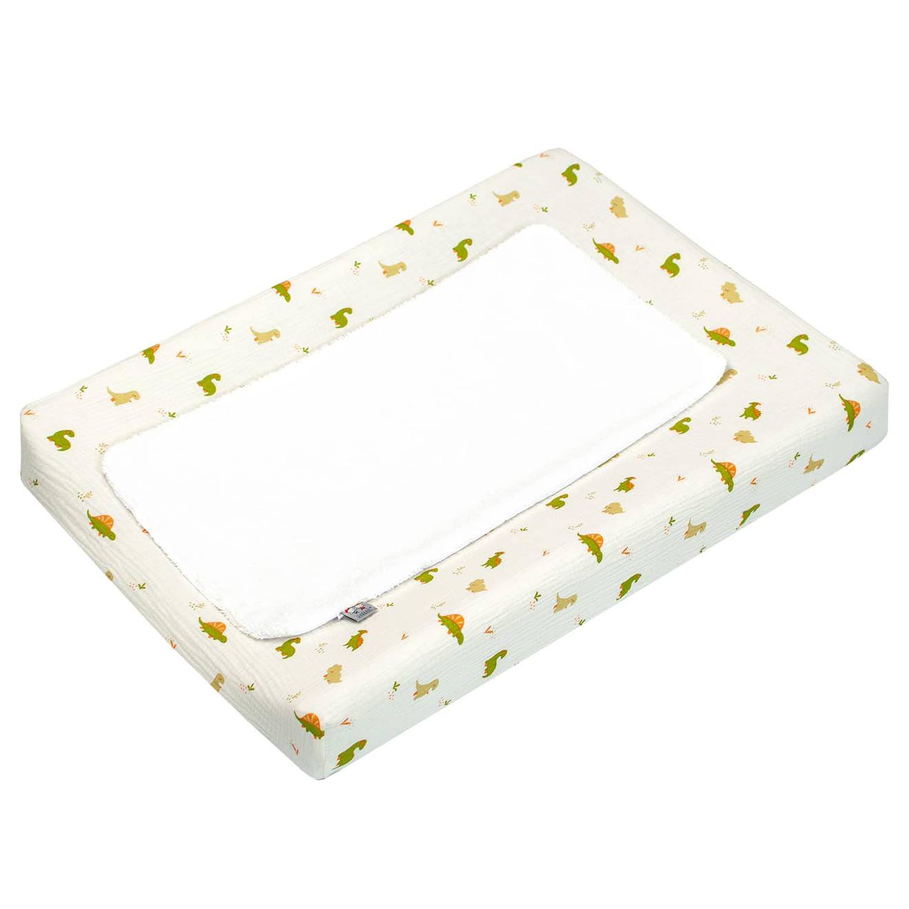 Set Housse De Matelas À Langer + Tapis De Change Safari Dinosaures, Écru, Vert