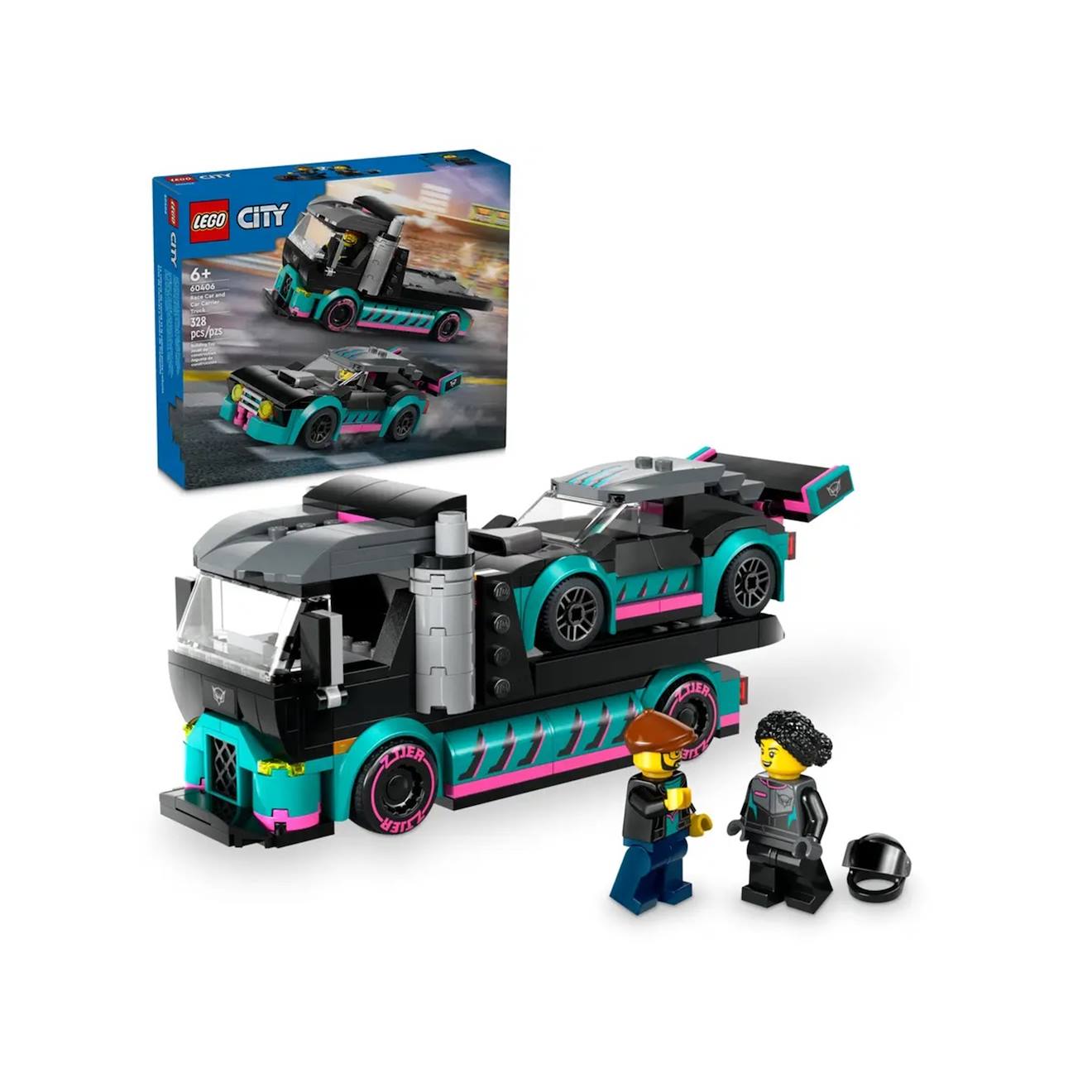 Lego City - La Voiture De Course Et Le Camion De Transport De Voitures - 60406 Multicolore
