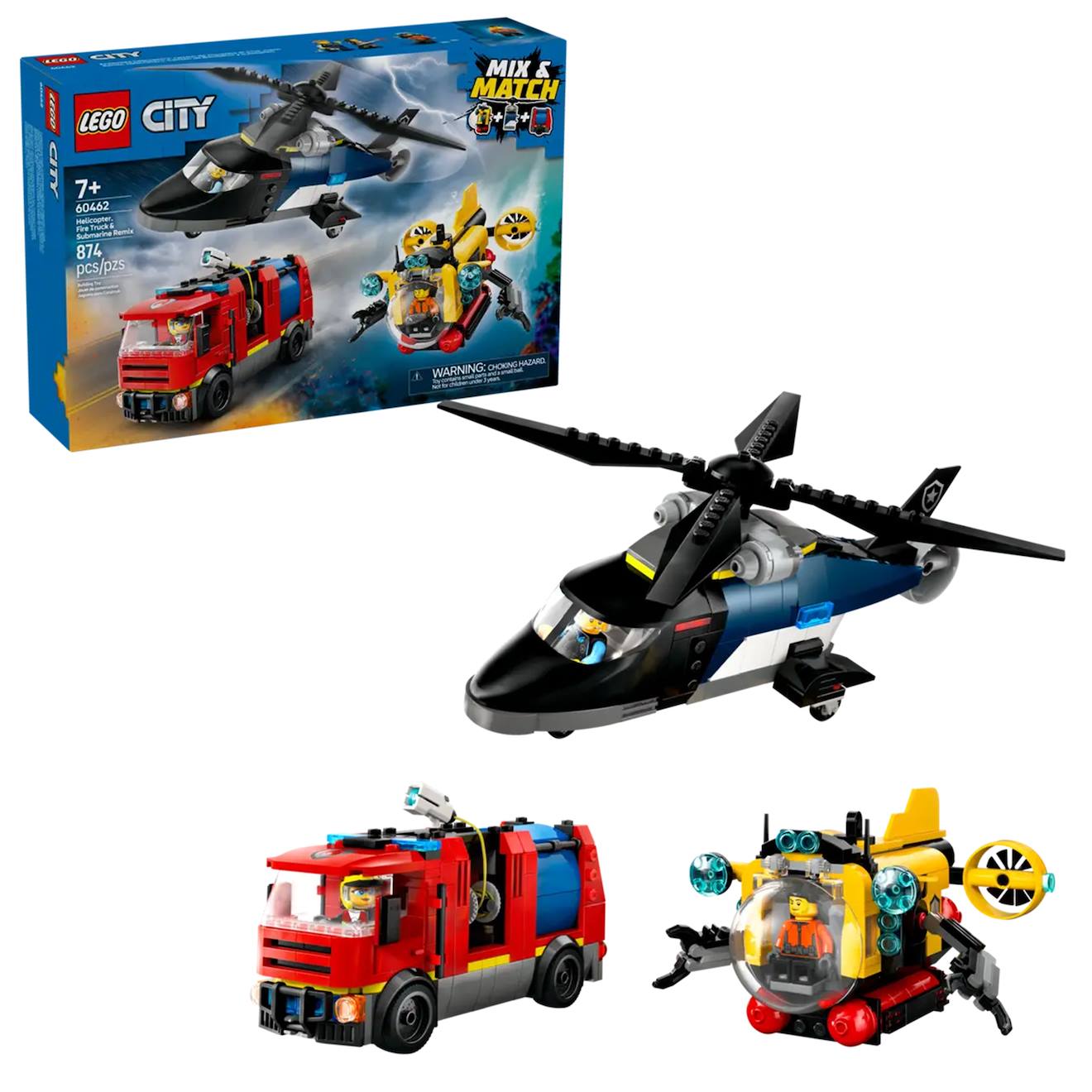 Hélicoptère Camion De Pompiers Et Sous-marin 60462 Multicolore