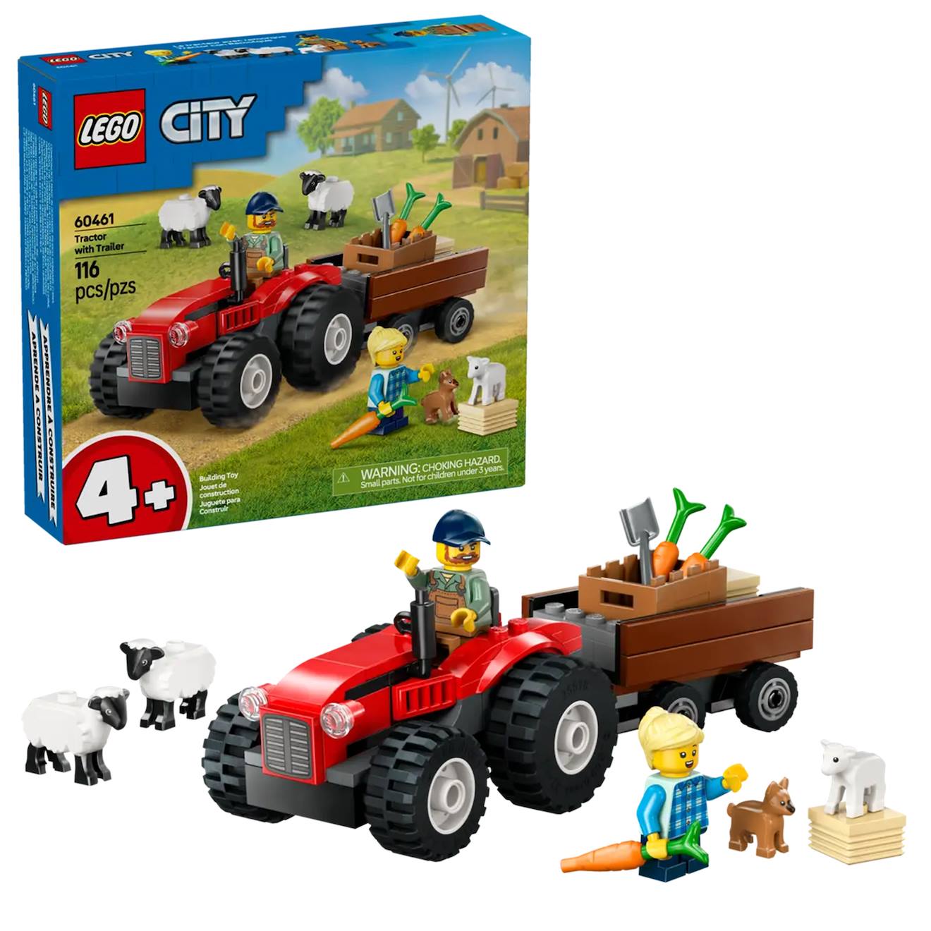 City Tracteur Agricole Rouge Avec Remorque Et Moutons 60461 Multicolore
