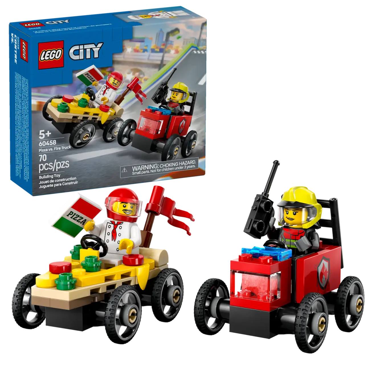 Pack De Bolides De Course : Camion De Pizza Contre Camion De Pompiers 60458 Multicolore