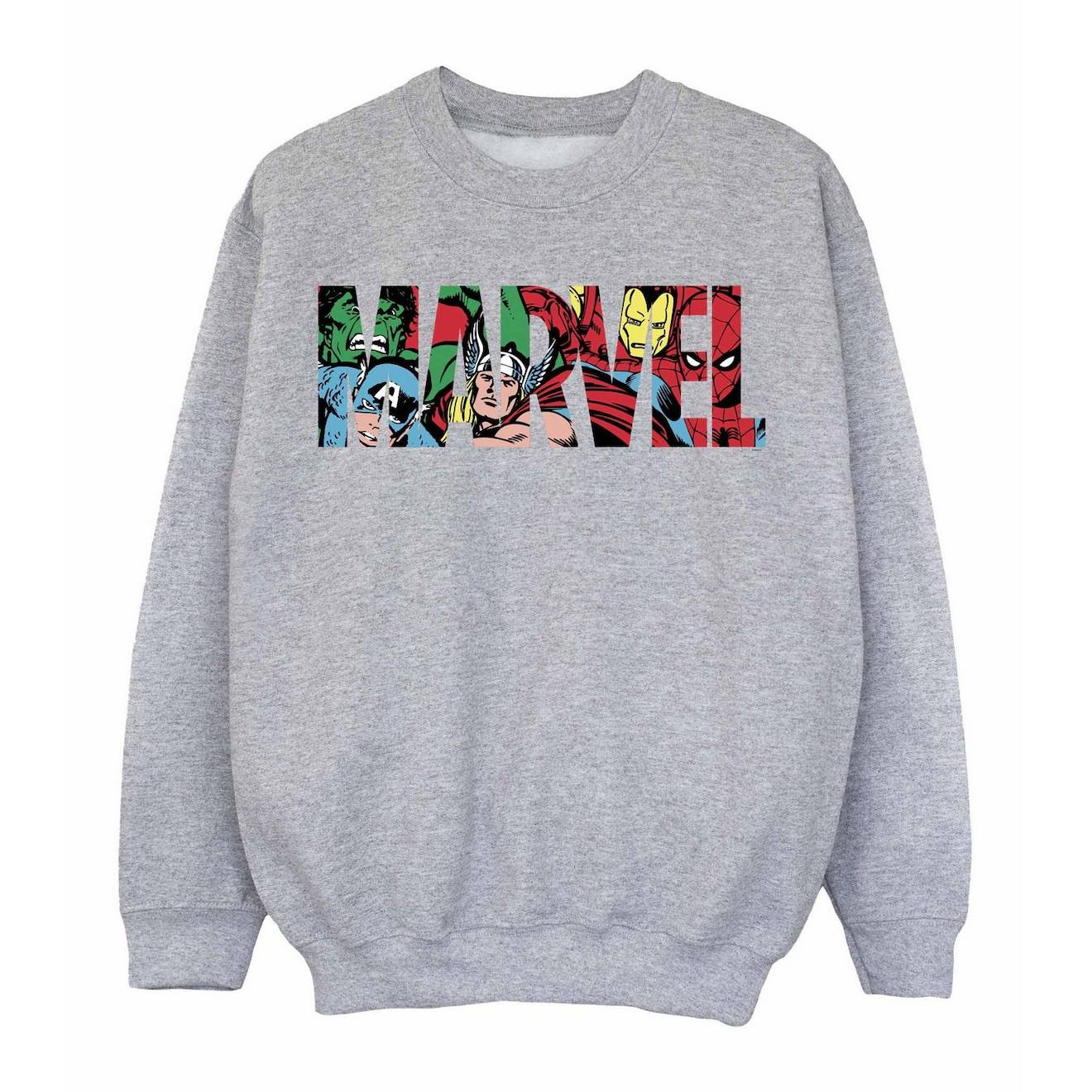Sweat Coton Marvel Character Infill Gris Chiné