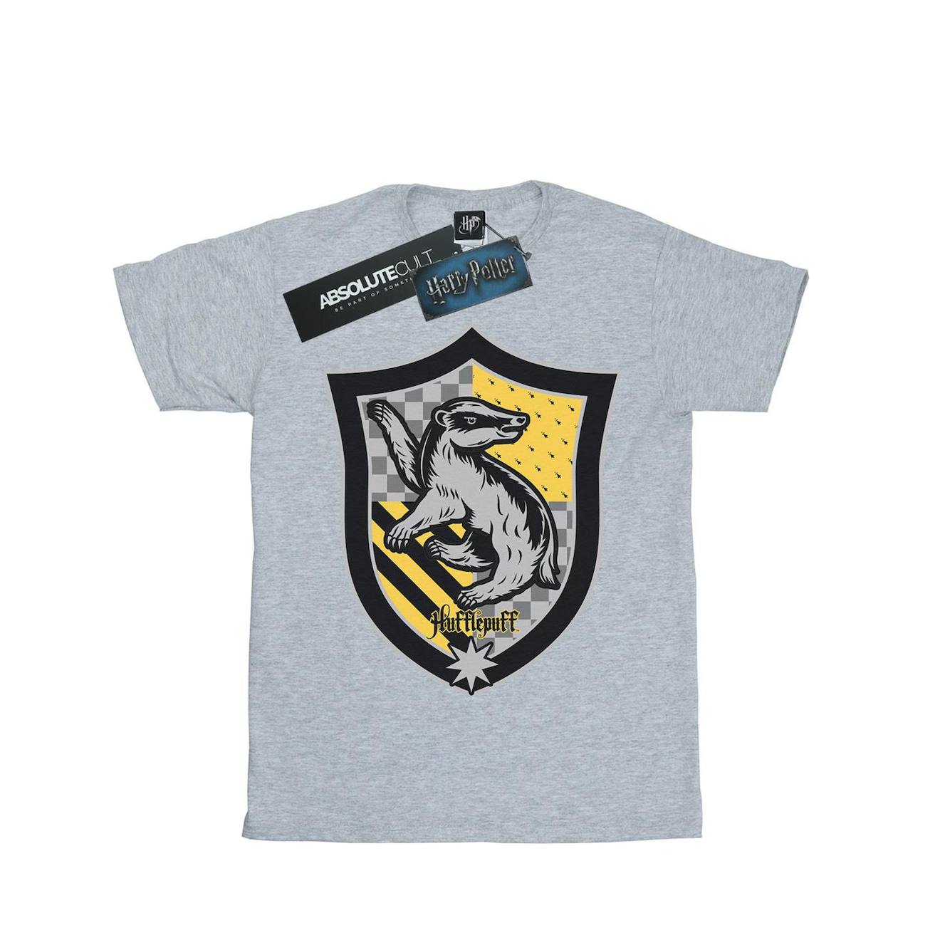 T-shirt Coton Harry Potter Hufflepuff Gris Chiné