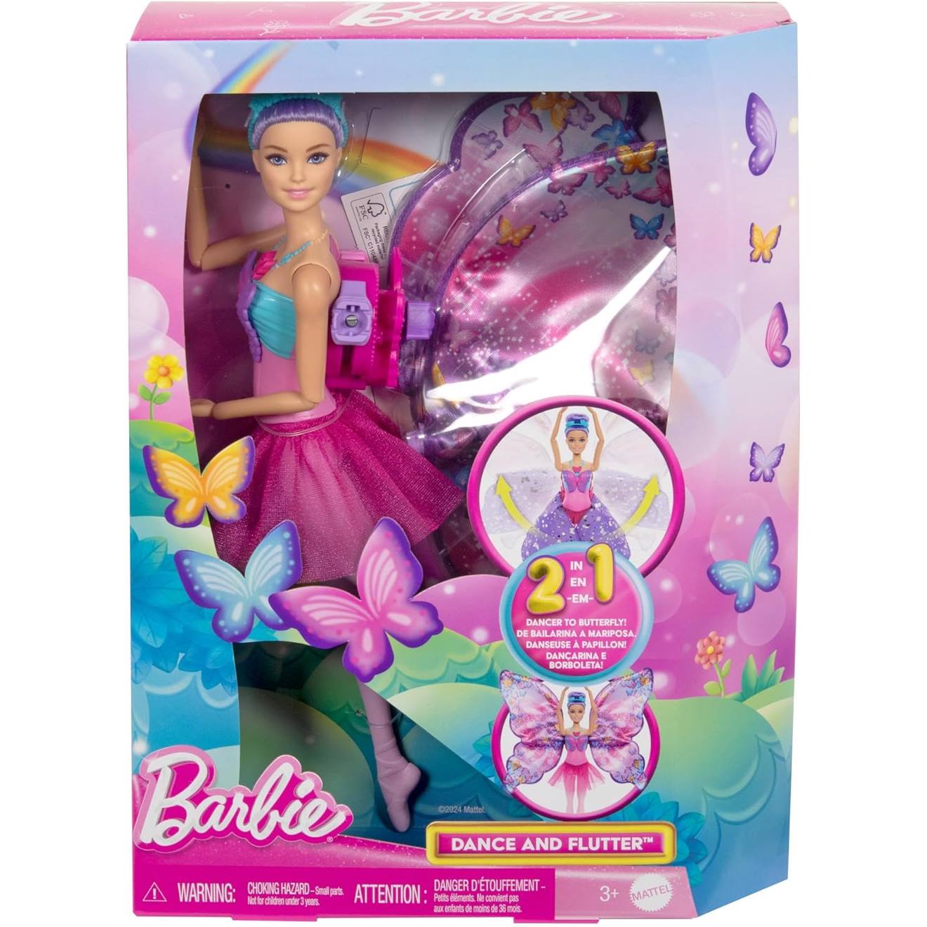 Barbie Danseuse À Papillon - Poupée Transformation 2 En 1 Rose