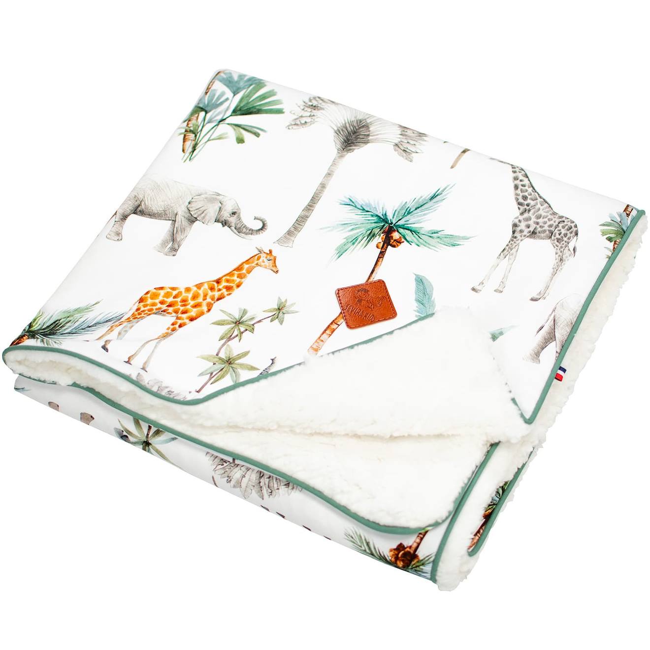 Couverture Réversible En Sherpa Safari Safari, Vert, Gris, Blanc