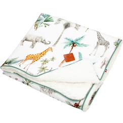 Linge de maison et décoration-Linge de lit bébé-Couverture réversible en sherpa safari