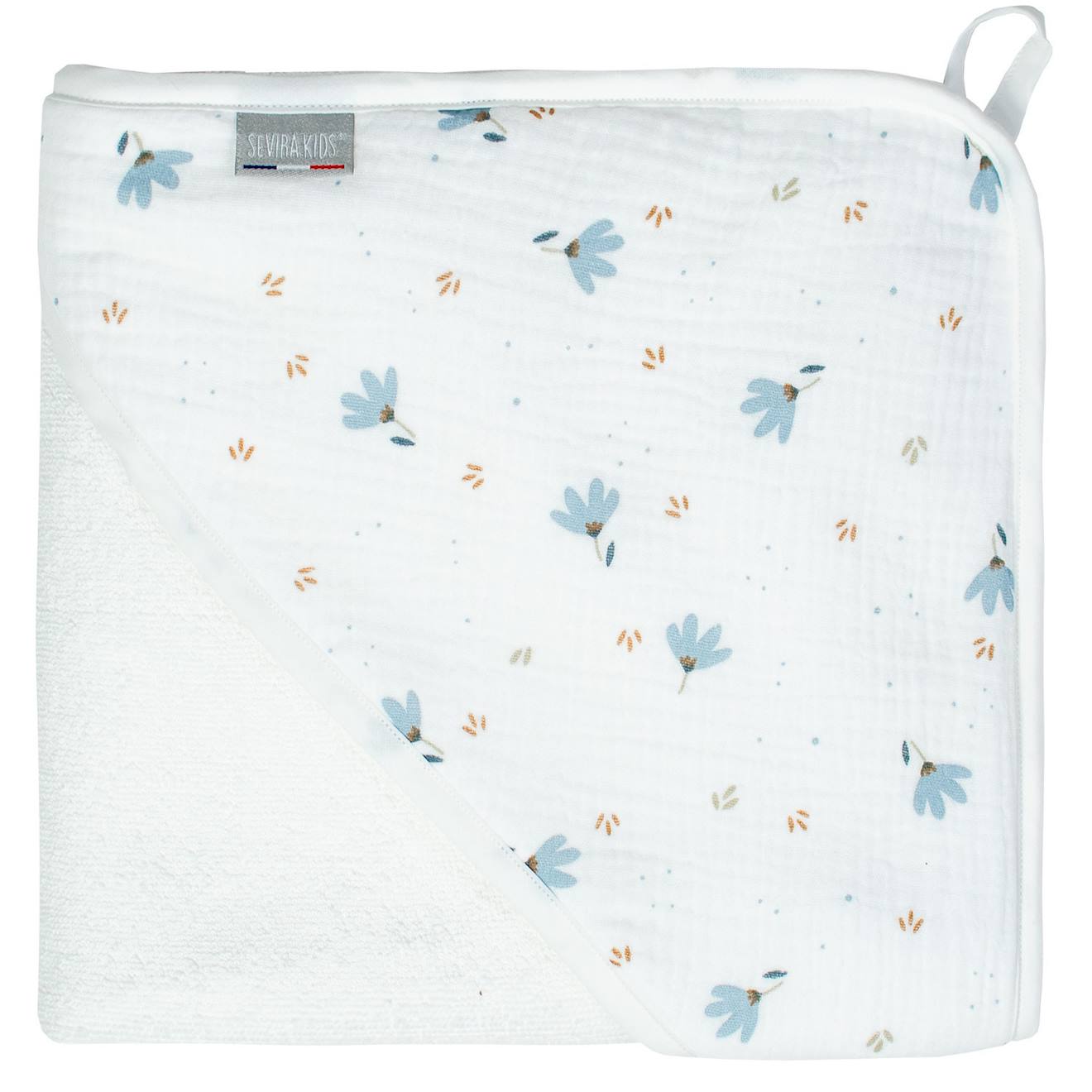 Grande Cape De Bain En Coton Et Bambou Bleuet Imprimé Floral