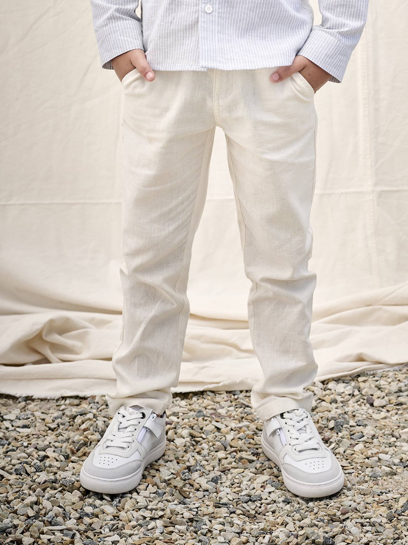 Baskets cuir lacées et zippées enfant lot blanc