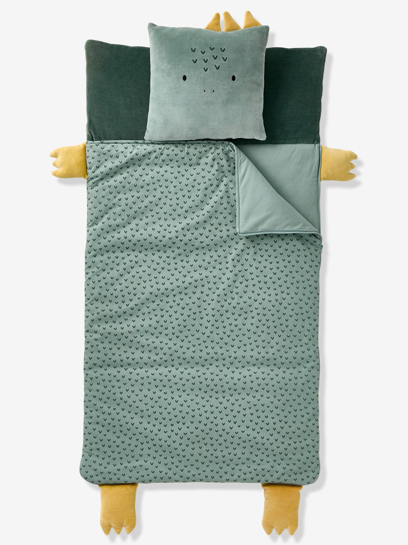 Sac de couchage + Coussin Animaux vert imprimé