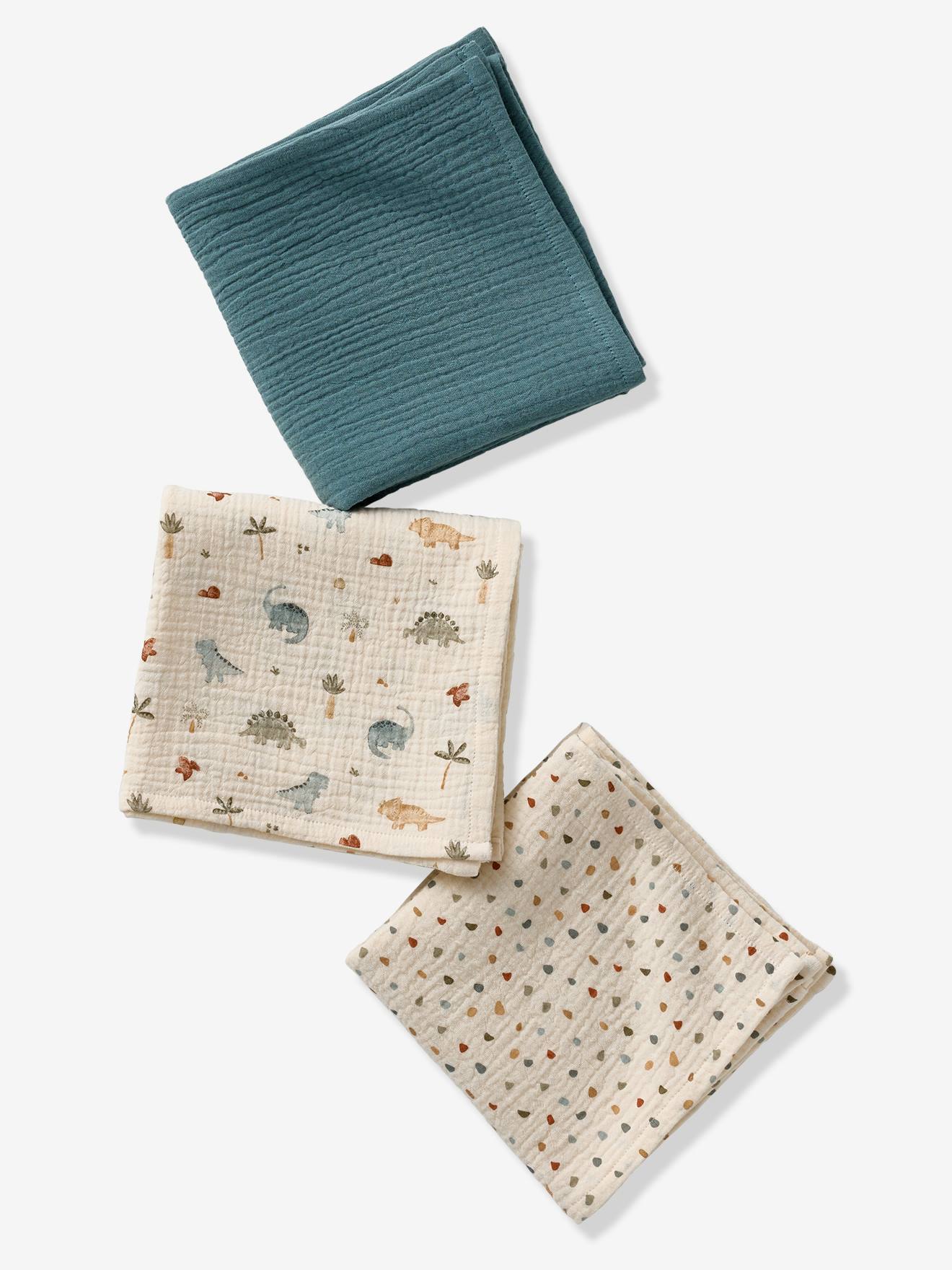 Lot de 3 langes en gaze de coton MINISAURUS multicolore