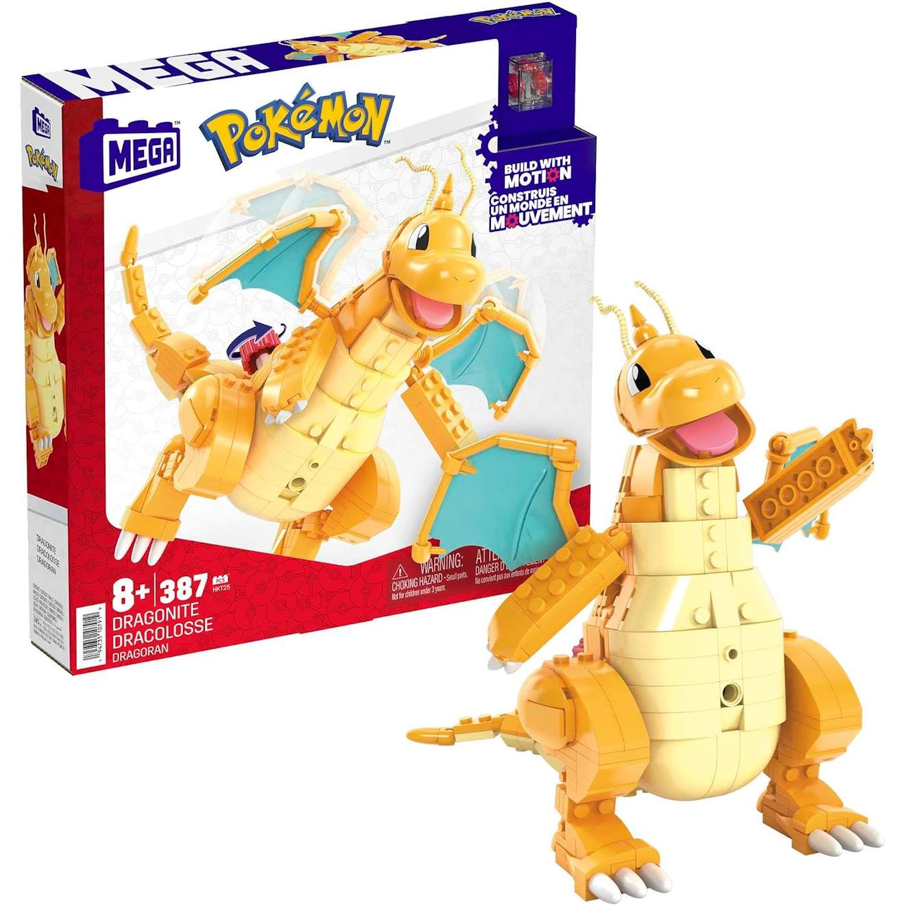 Mega pokémon - coffret construction dracolosse de 388 pièces jaune