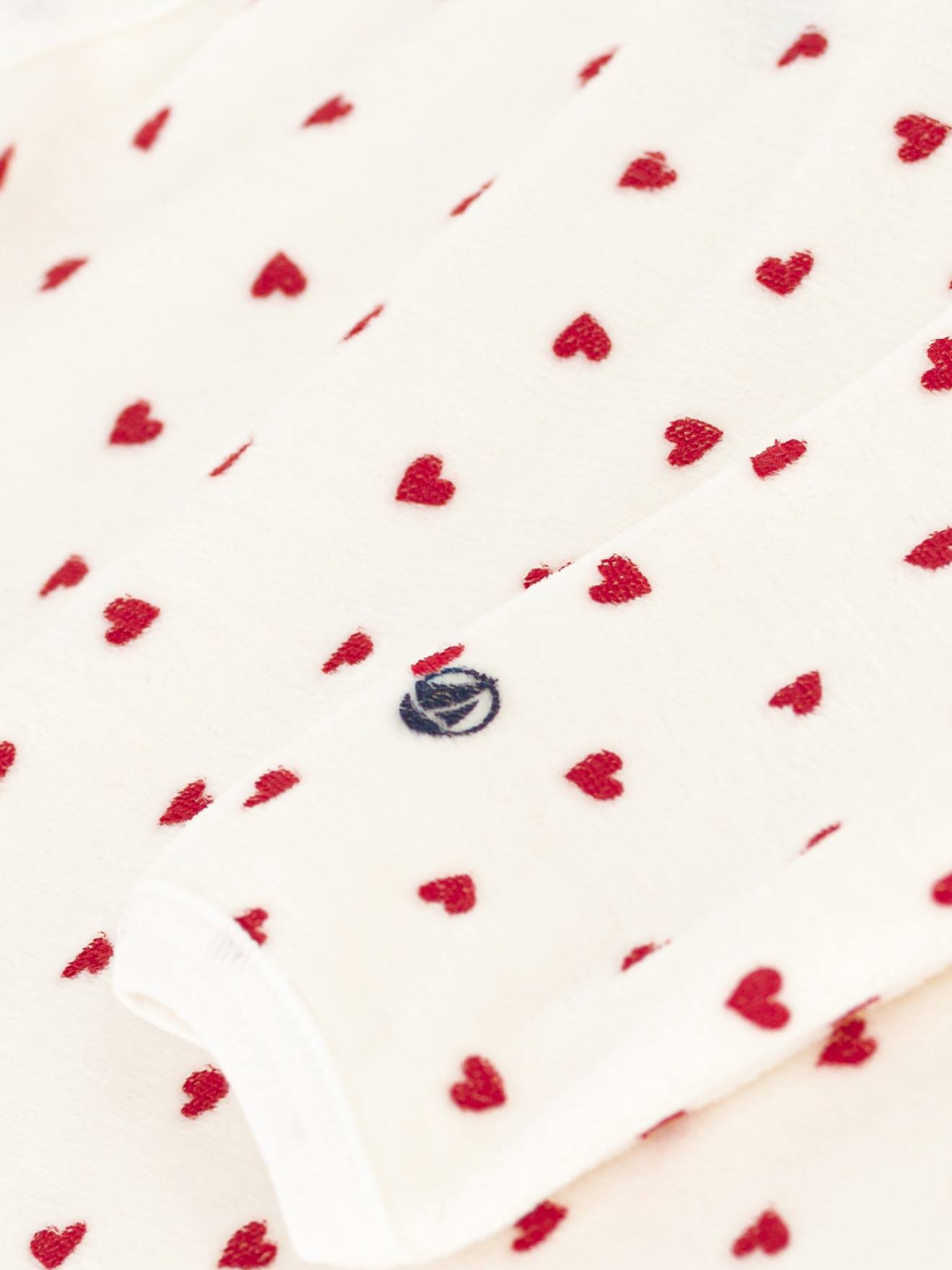 Pyjama bébé en velours coeurs blanc (Petit Bateau) - Image 2