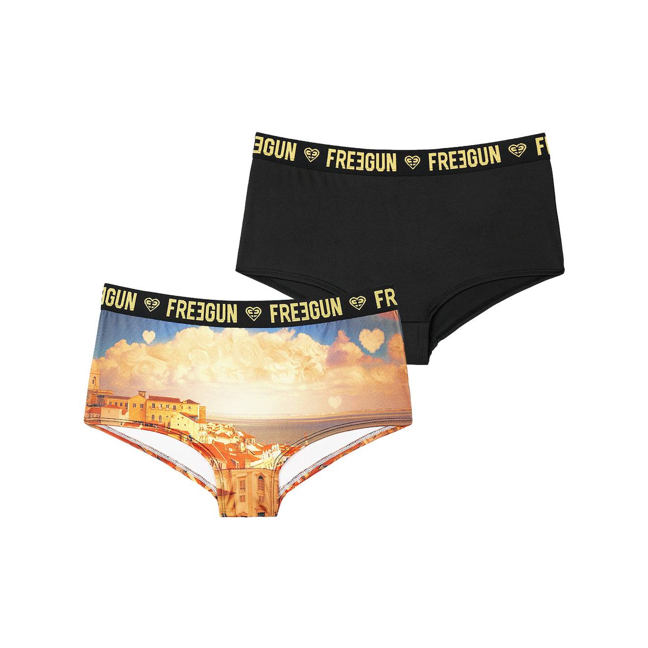 Lot De 2 Shortys Romantic Cities Orange Beige/noir