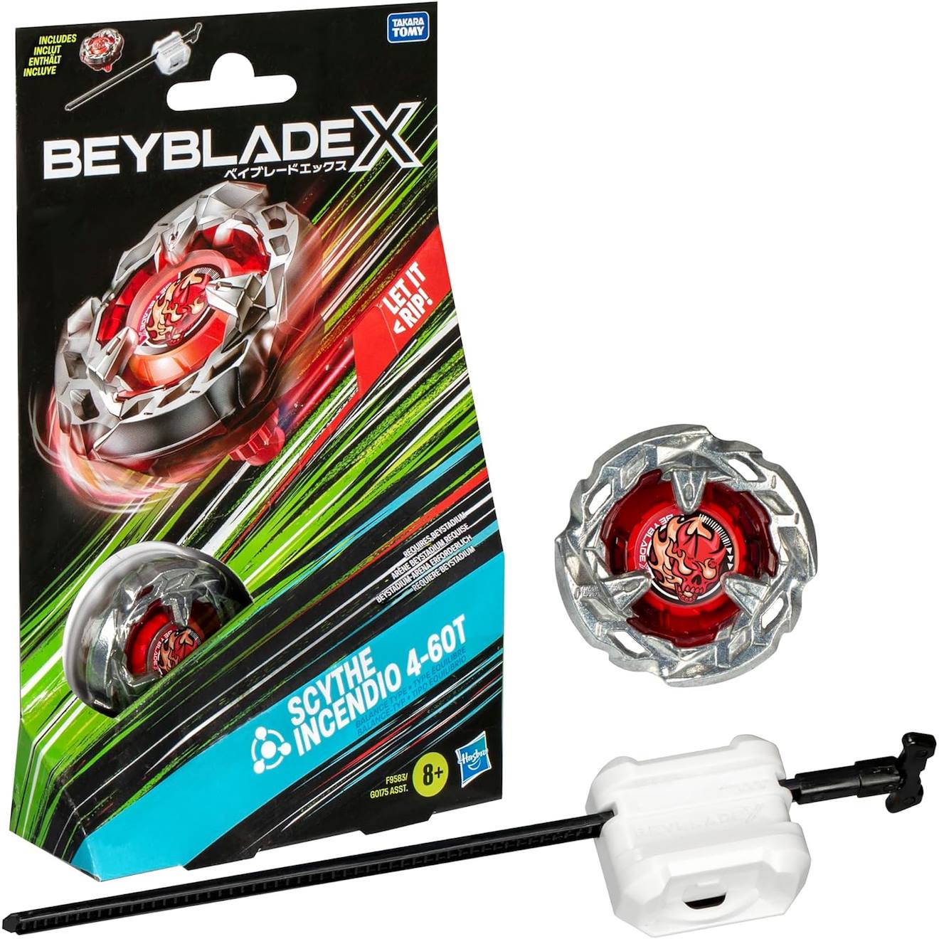 Beyblade X, Starter Pack Avec Toupie De Compétition Scythe Incendio 4-60t Et Lanceur Rouge