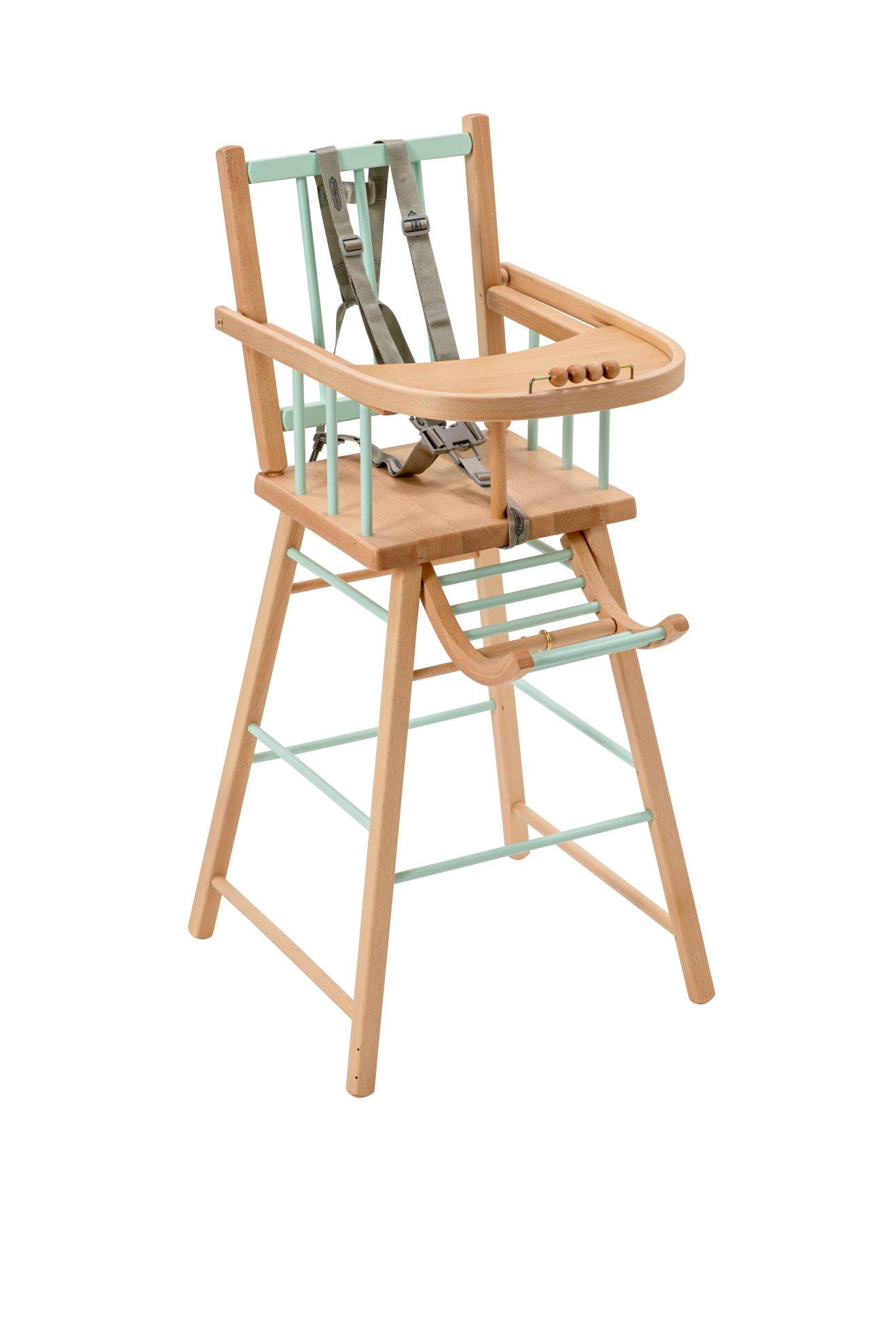Chaise Haute Traditionnelle André Fixe Hybride Bois Et Vert Mint