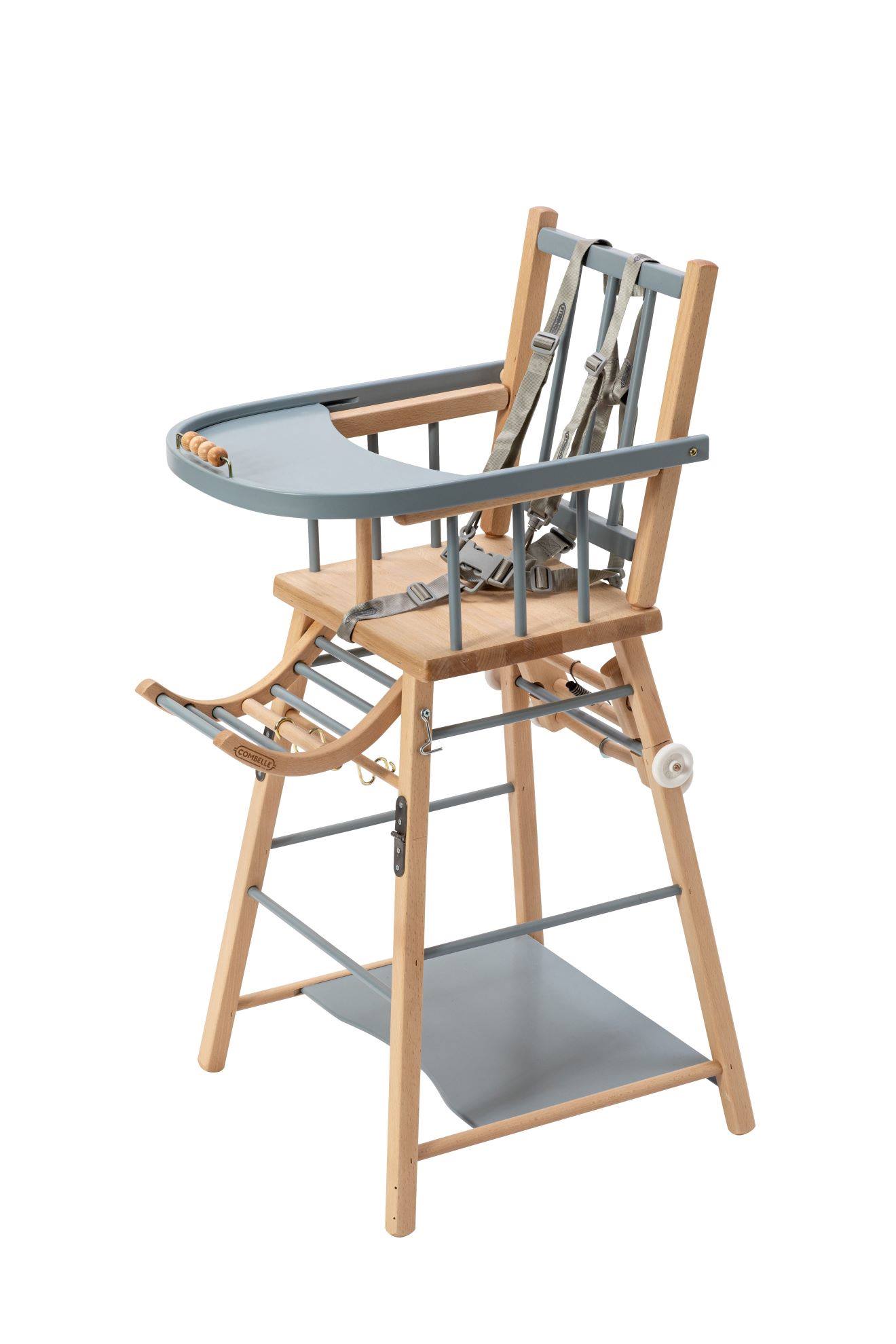 Chaise Haute Traditionnelle Marcel Transformable Barreaux Hybride Bois Et Bleu Gris
