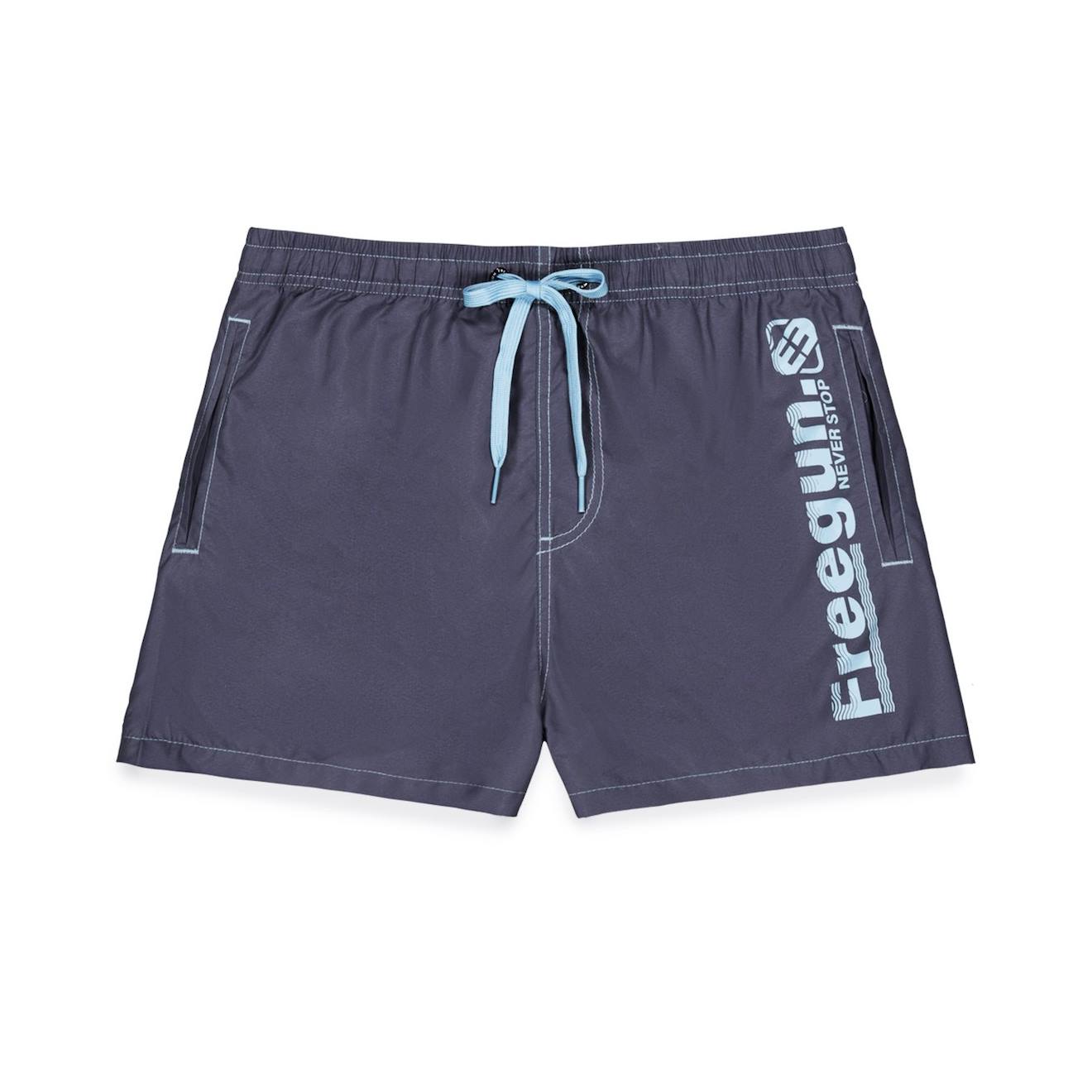 Boardshort Court Avec Ceinture Demi-élastiquée Bleu/gris