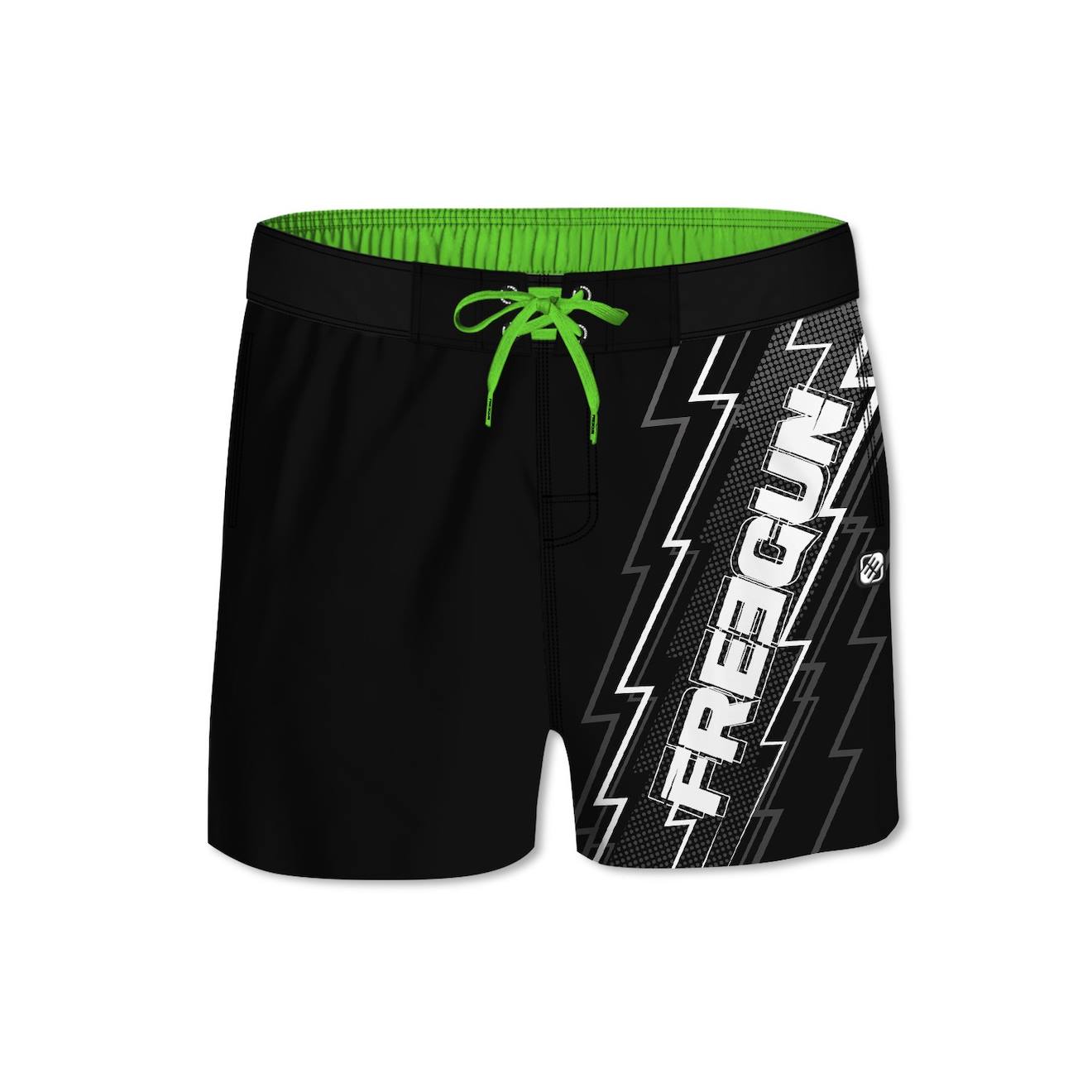 Boardshort Court Ceinture Demi-élastiquée Eclair Noir/vert