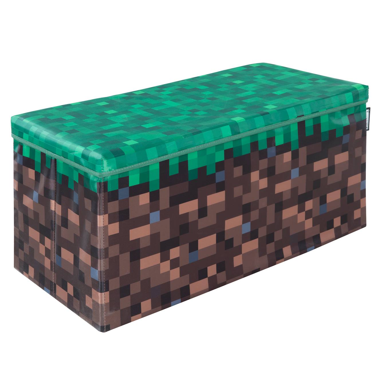 Coffre À Jouet Et Siège Pliable 2en1 Minecraft - Bloc D'herbe Marron / Vert - Grand