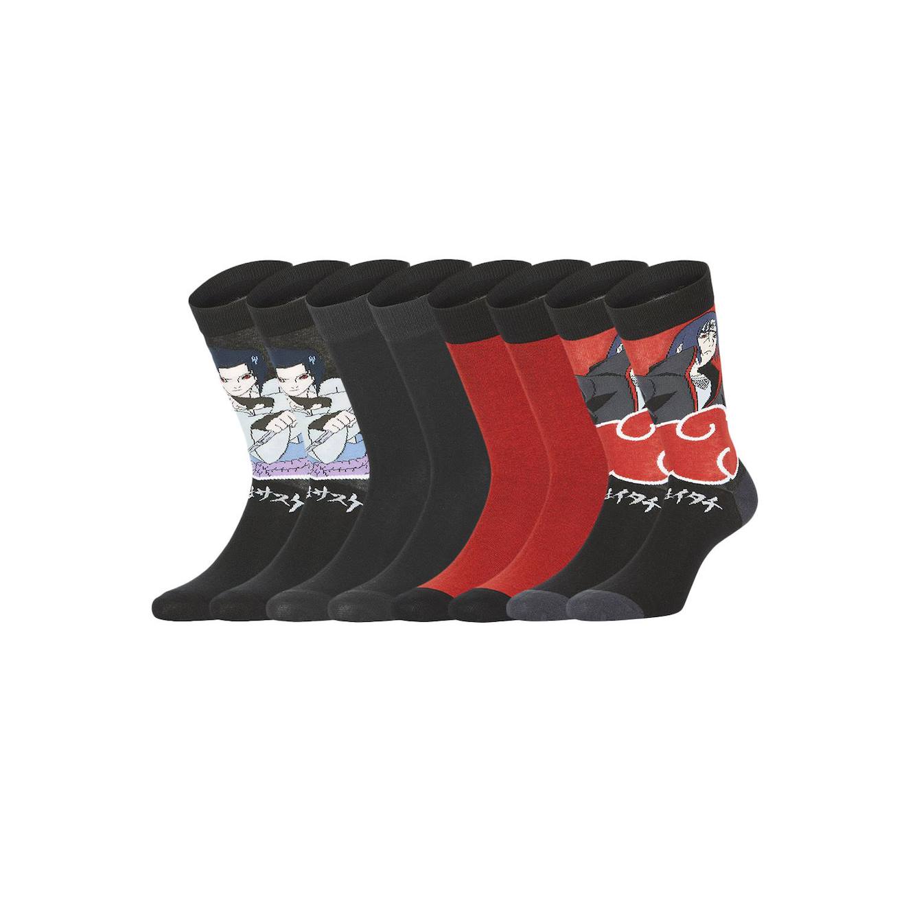 Lot De 4 Paires De Chaussettes Naruto Shippuden Garçon Noir/rouge/orange/gris/jaune