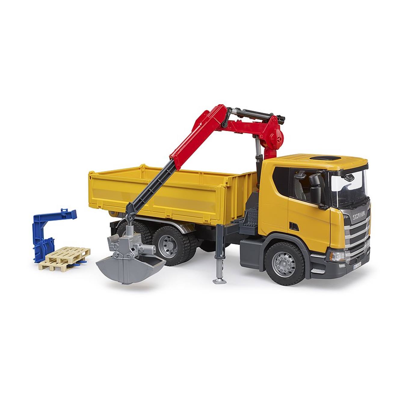 Camion De Chantier Scania Super 560r Avec Grue Et 2 Palettes Jaune