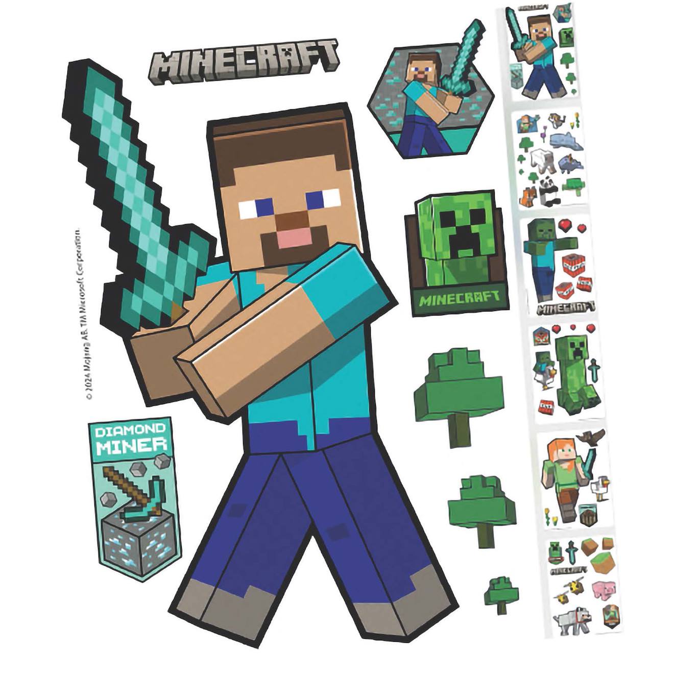 Lot De 6 Feuilles D'autocollants Muraux Minecraft – +50 Stickers Faciles À Retirer Multicolore
