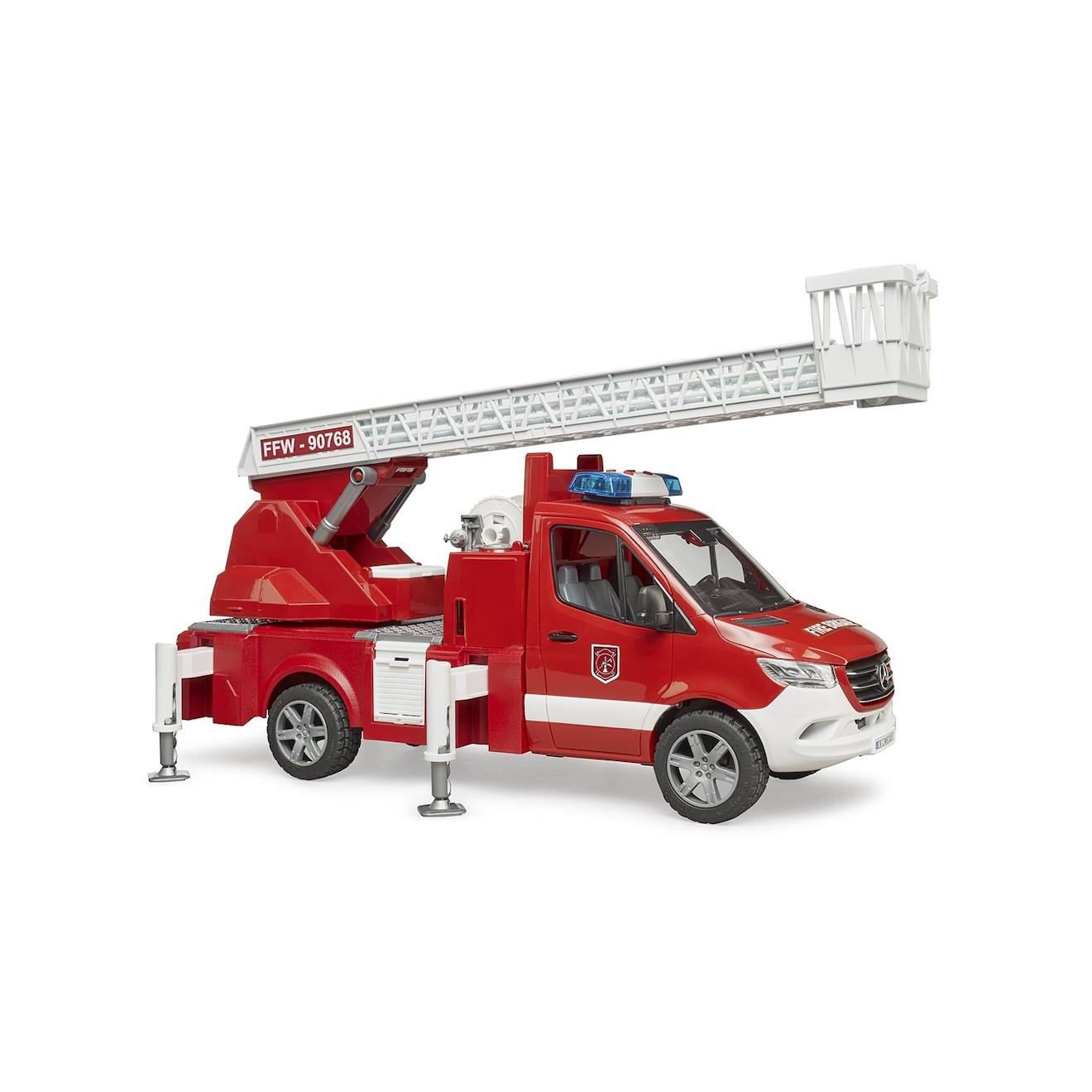 Camion Pompier Mercedes Benz Sprinter Avec Échelle, Pompe À Eau Et Module Son Et Lumière Rouge