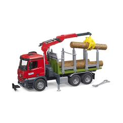 Jouet-Camion de transport de bois mb arocs avec grue de chargement, grappin et 3 troncs d'arbre