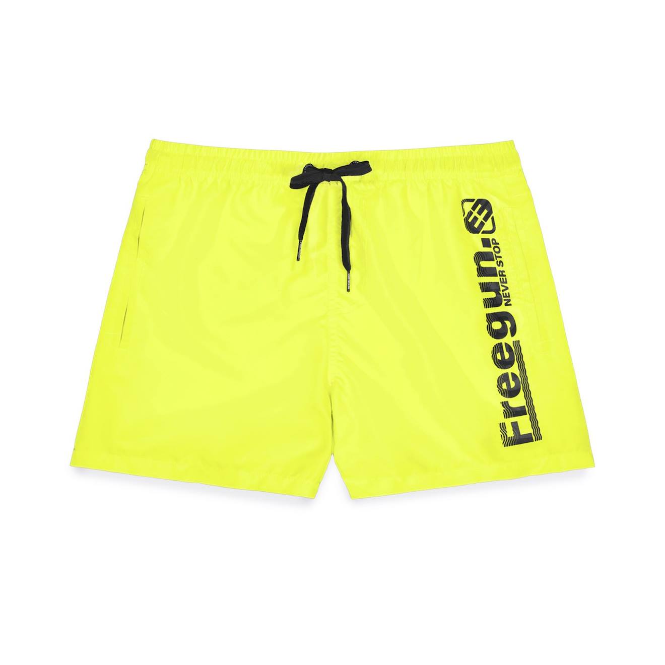 Boardshort Court Avec Ceinture Demi-élastiquée Jaune/noir