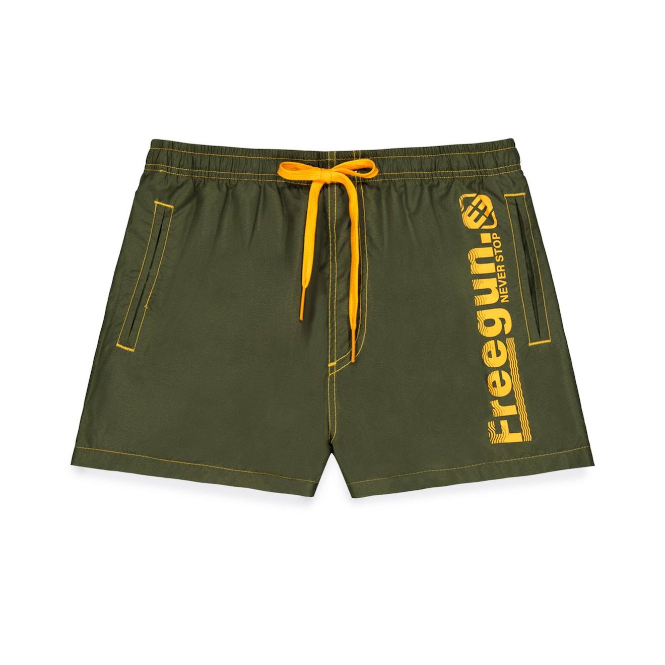 Boardshort Court Avec Ceinture Demi-élastiquée Vert/orange