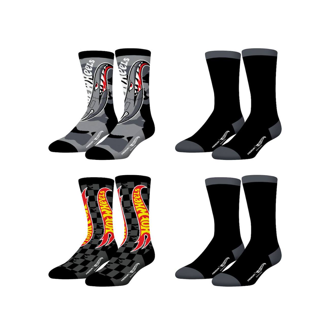 Lot De 4 Paire De Chaussettes Hot Wheels Noir/gris/rouge/jaune