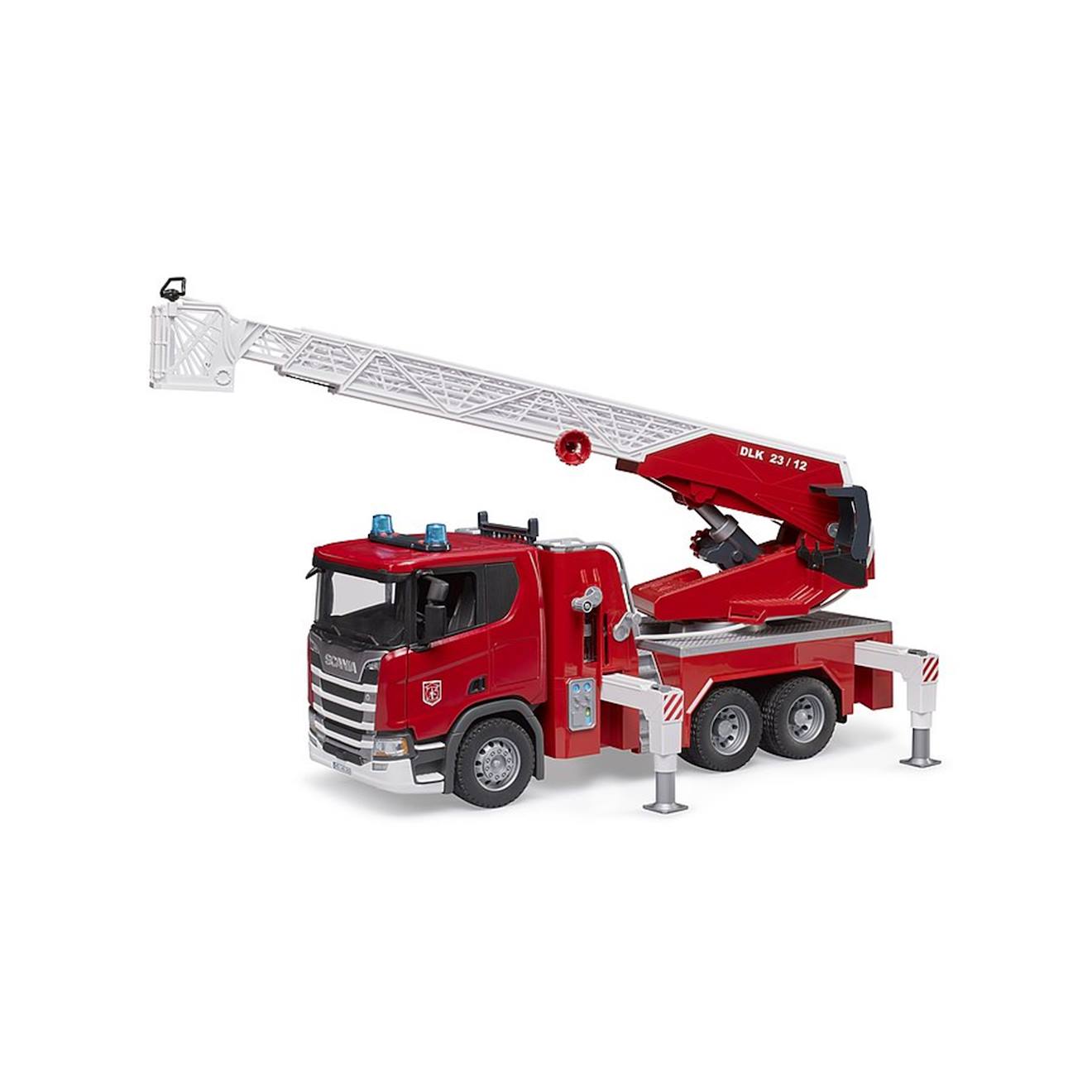 Scania Super 560r Pompiers Avec Échelle Pivotante, Pompe À Eau Et Module Light & Sound Rouge
