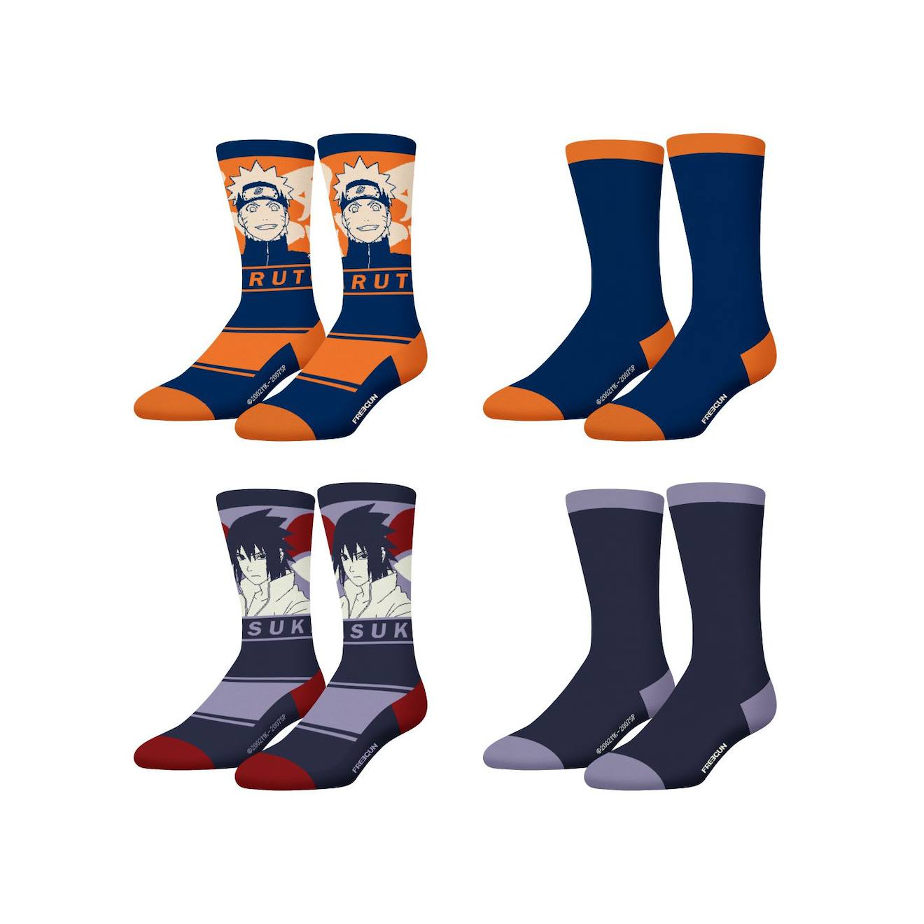 Lot De 4 Paires De Chaussettes Naruto Shippuden Bleu Marine/orange/noir/rouge