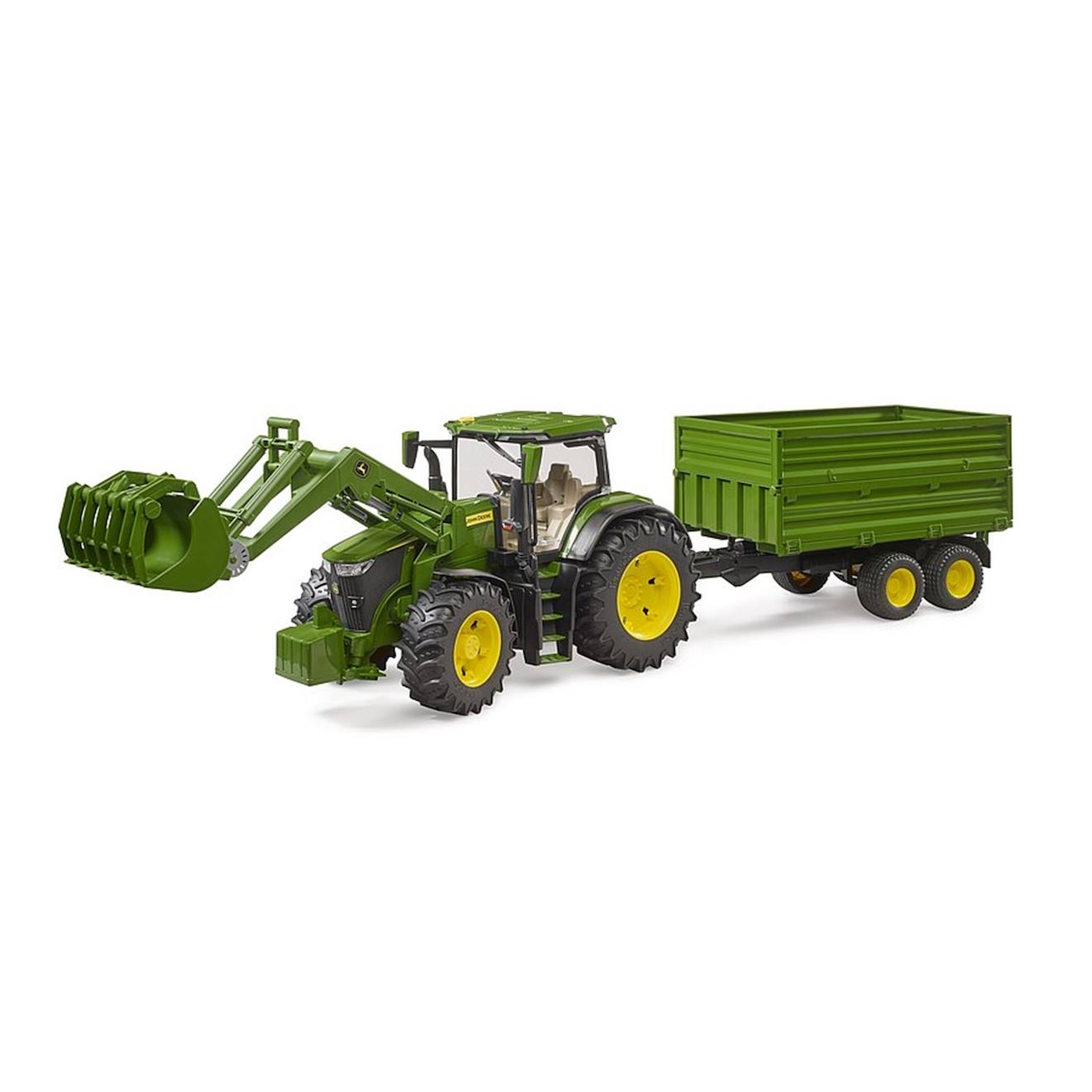 John Deere 7r Avec Chargeur Avant Et Remorque Avec Attelage Tandem Vert