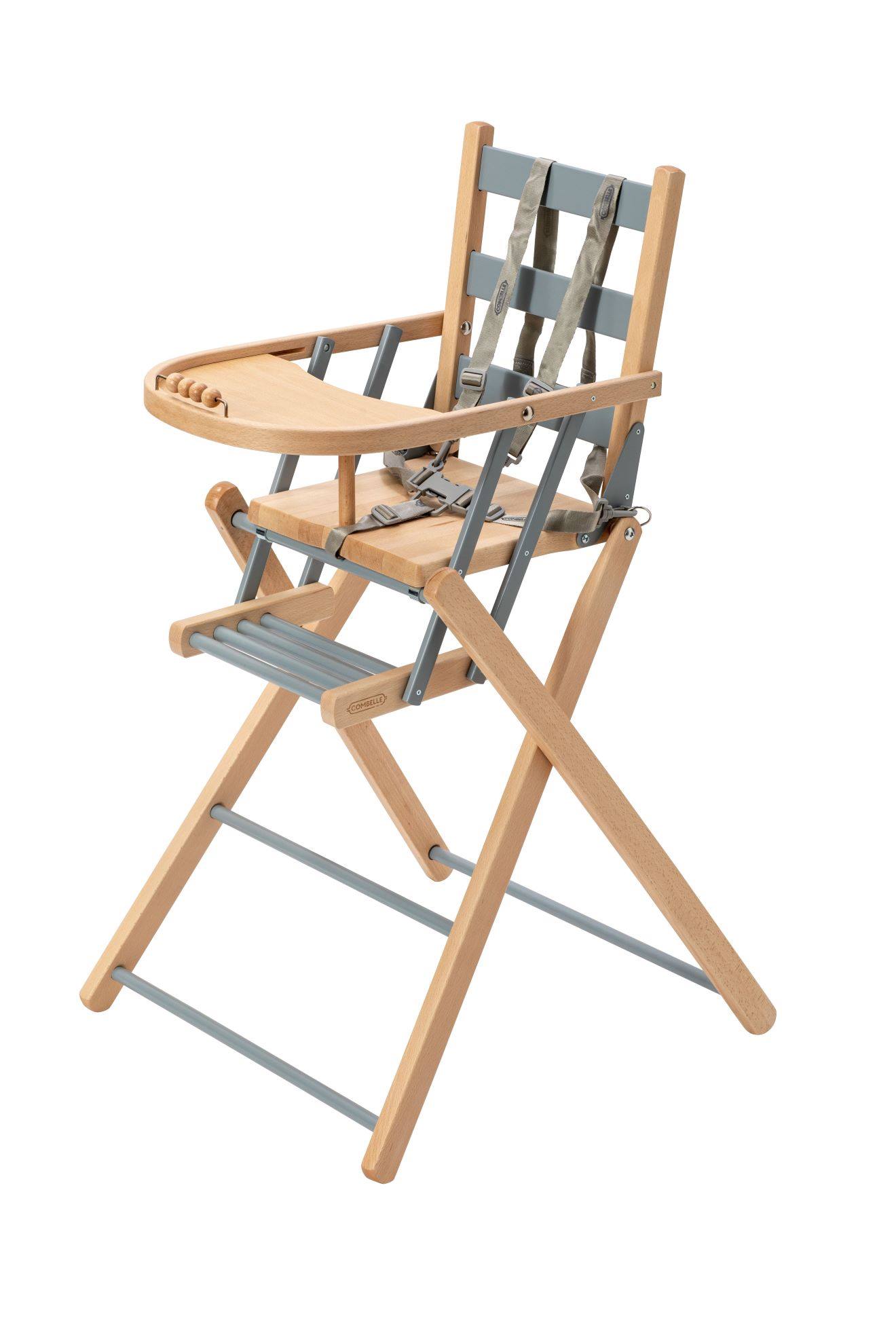 Chaise Haute Sarah Extra-pliante Hybride Bois Et Bleu Gris