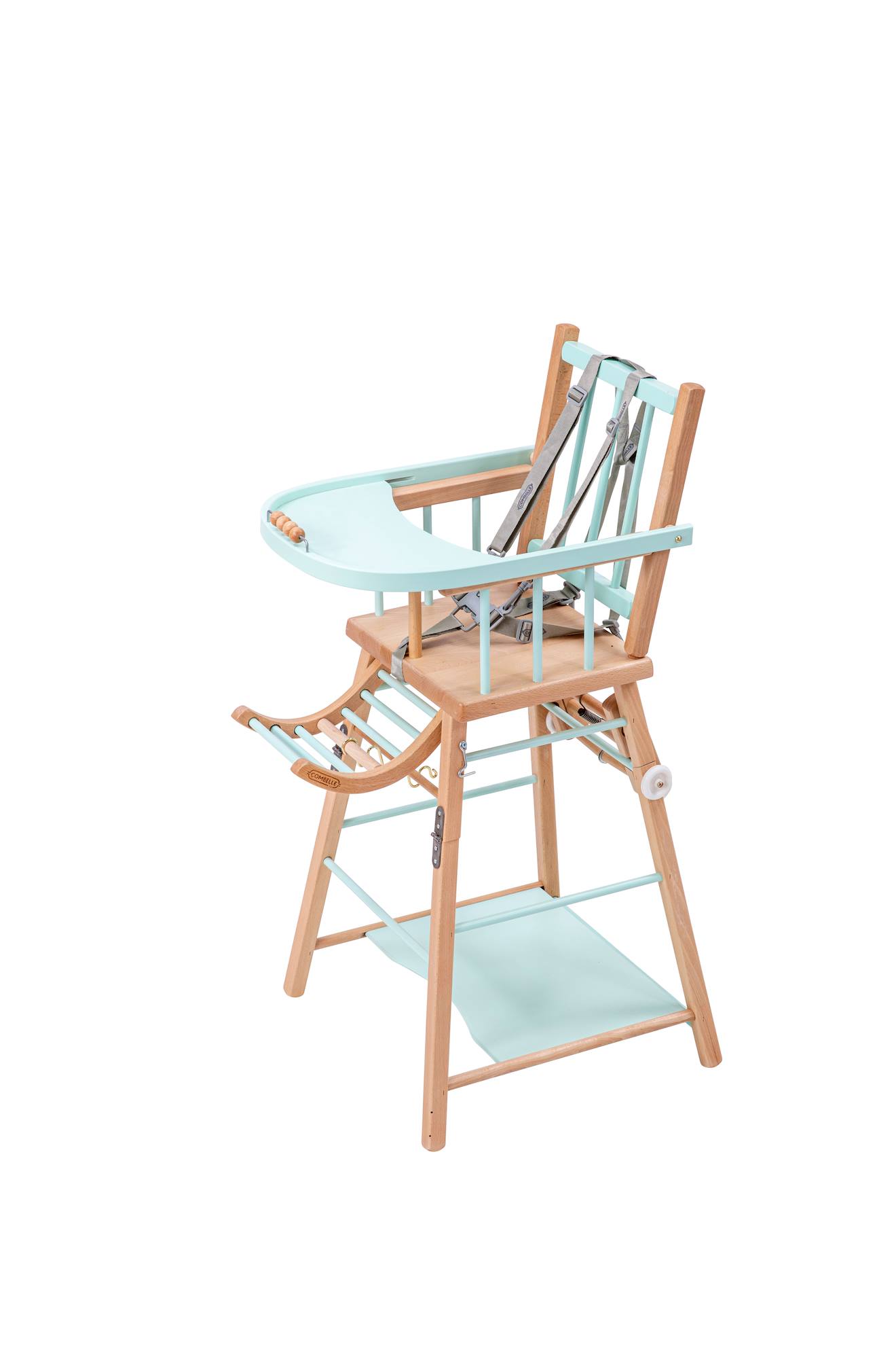 Chaise Haute Traditionnelle Marcel Transformable Barreaux Hybride Bois Et Vert Mint